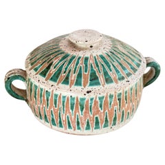 Box aus Keramik mit geometrischem Dekorationsmuster Valluaris, signiert Frankreich 1960