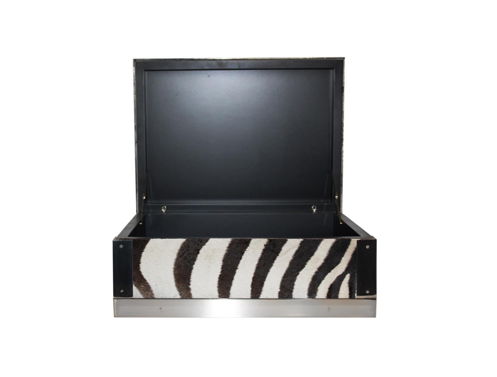 Italian Box in Genuine Zebra Leather and Brass Nickel-Plated Trims For Sale