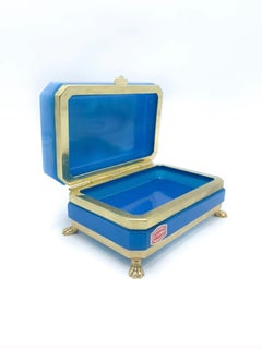 Box in Light Blue Murano Glass and Brass Hand Painted, 1960s