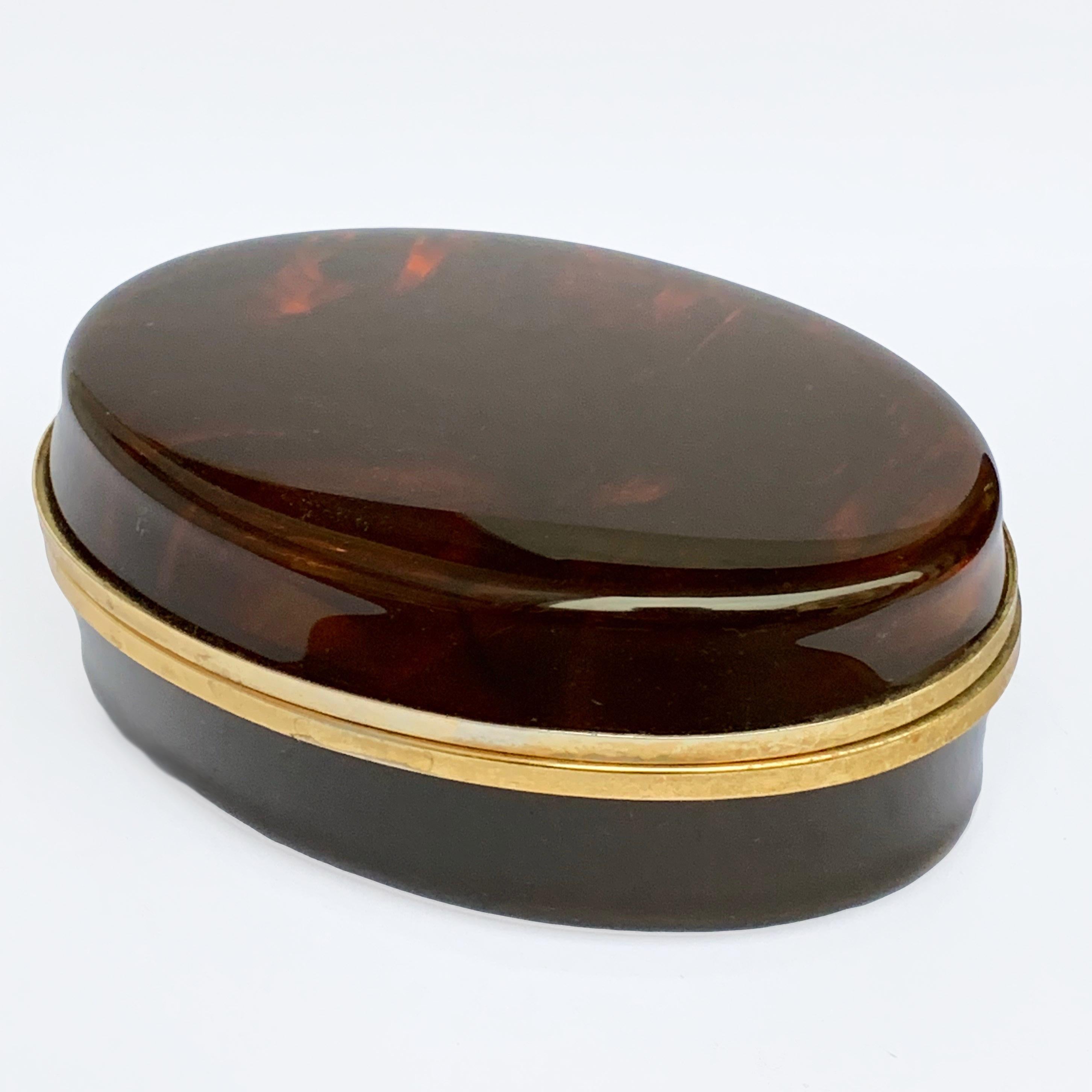 Mid-Century Modern Box in Lucite, tortoiseshell effect and brass, Christian Dior 1970
