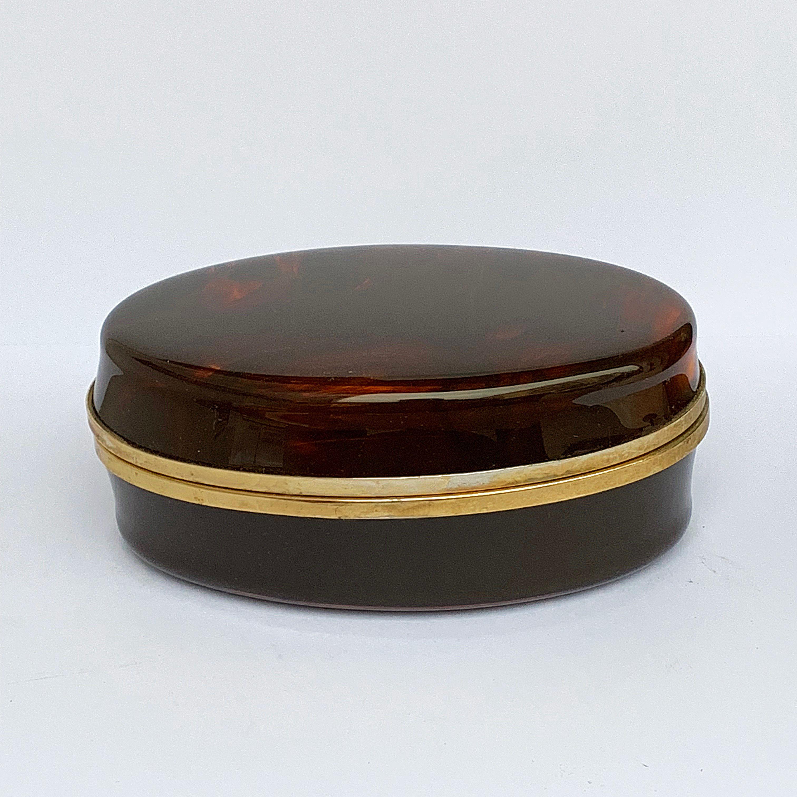 French Box in Lucite, tortoiseshell effect and brass, Christian Dior 1970