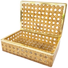 Box in Lucite, Wicker and Brass in Christian Dior Style 1970 