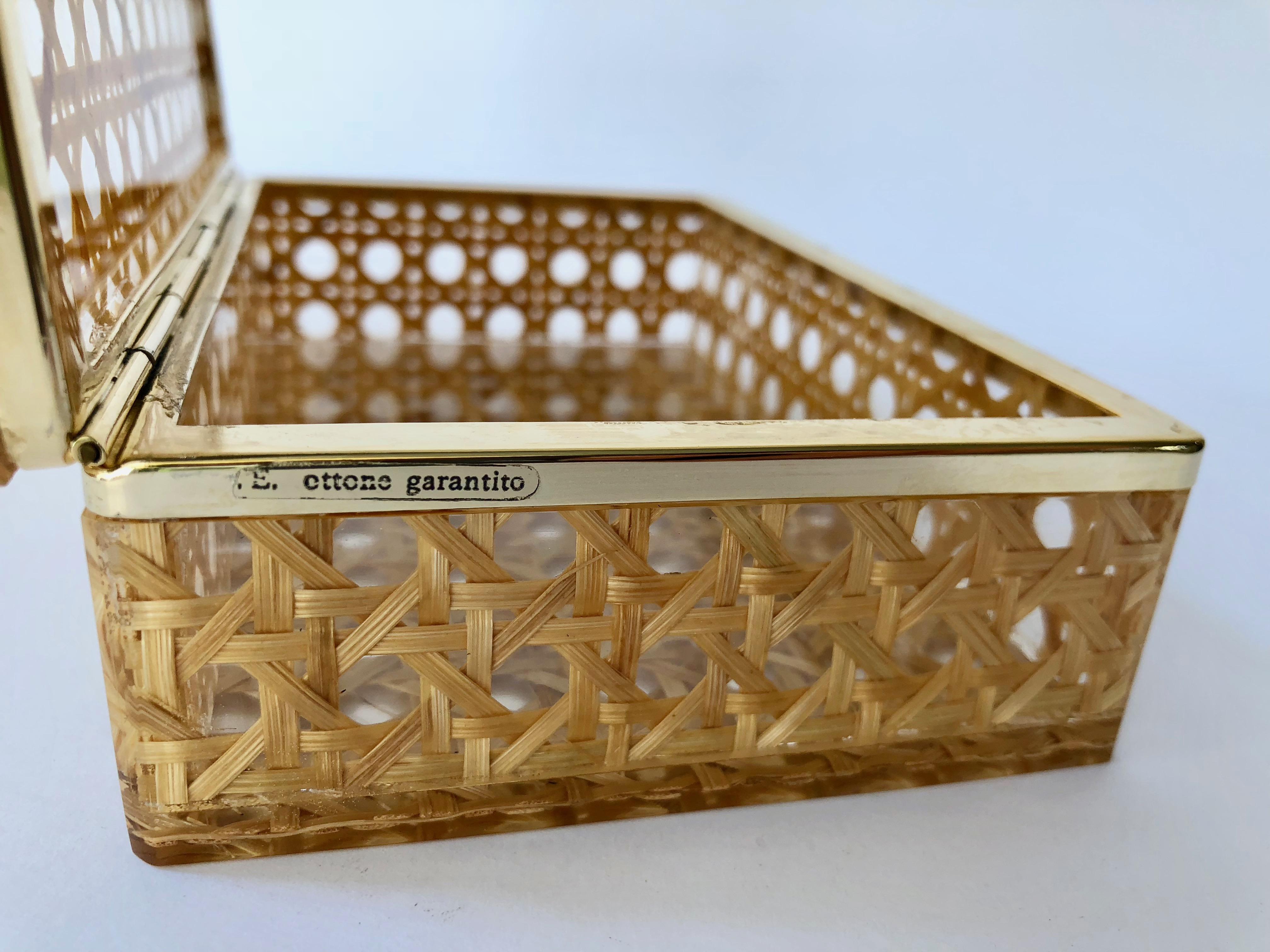 Late 20th Century Box in Lucite, Wicker and Brass in Christian Dior Style, 1970, France