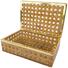 Box in Lucite, Wicker and Brass in Christian Dior Style, 1970, France