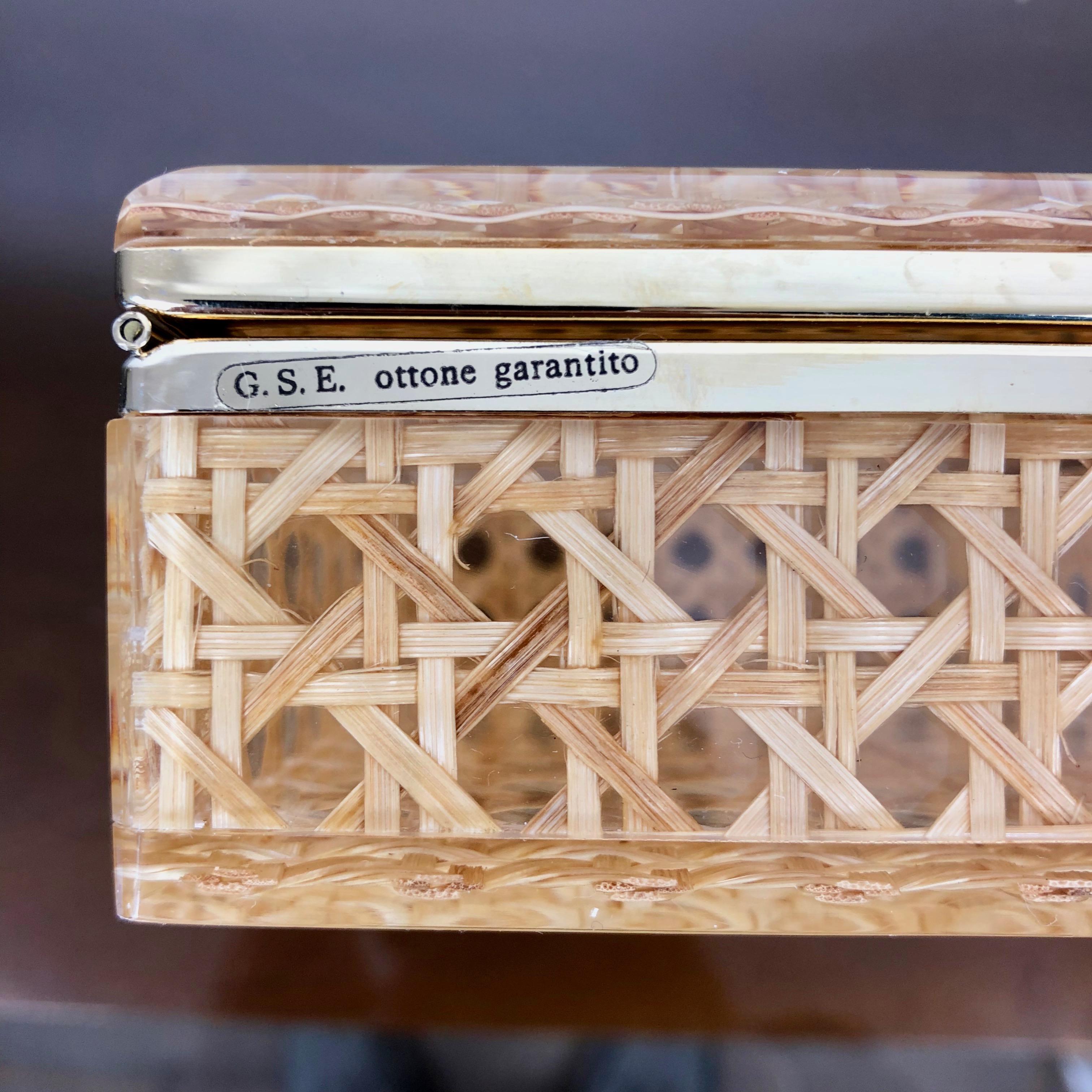 Box in Lucite, Wicker Rattan and Brass in Christian Dior Style, Italy In Good Condition In Rome, IT