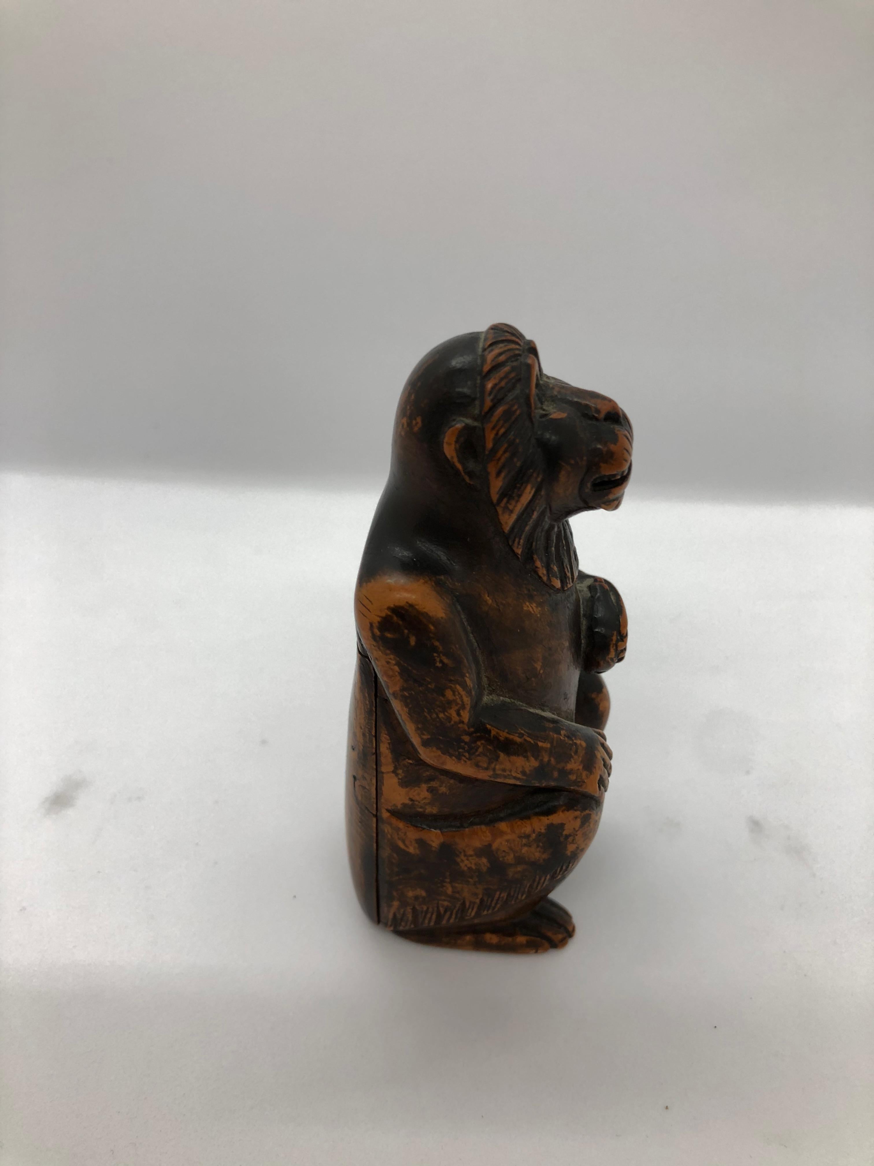 Hand-Carved Box in the Shape of a Monkey, 19th Century