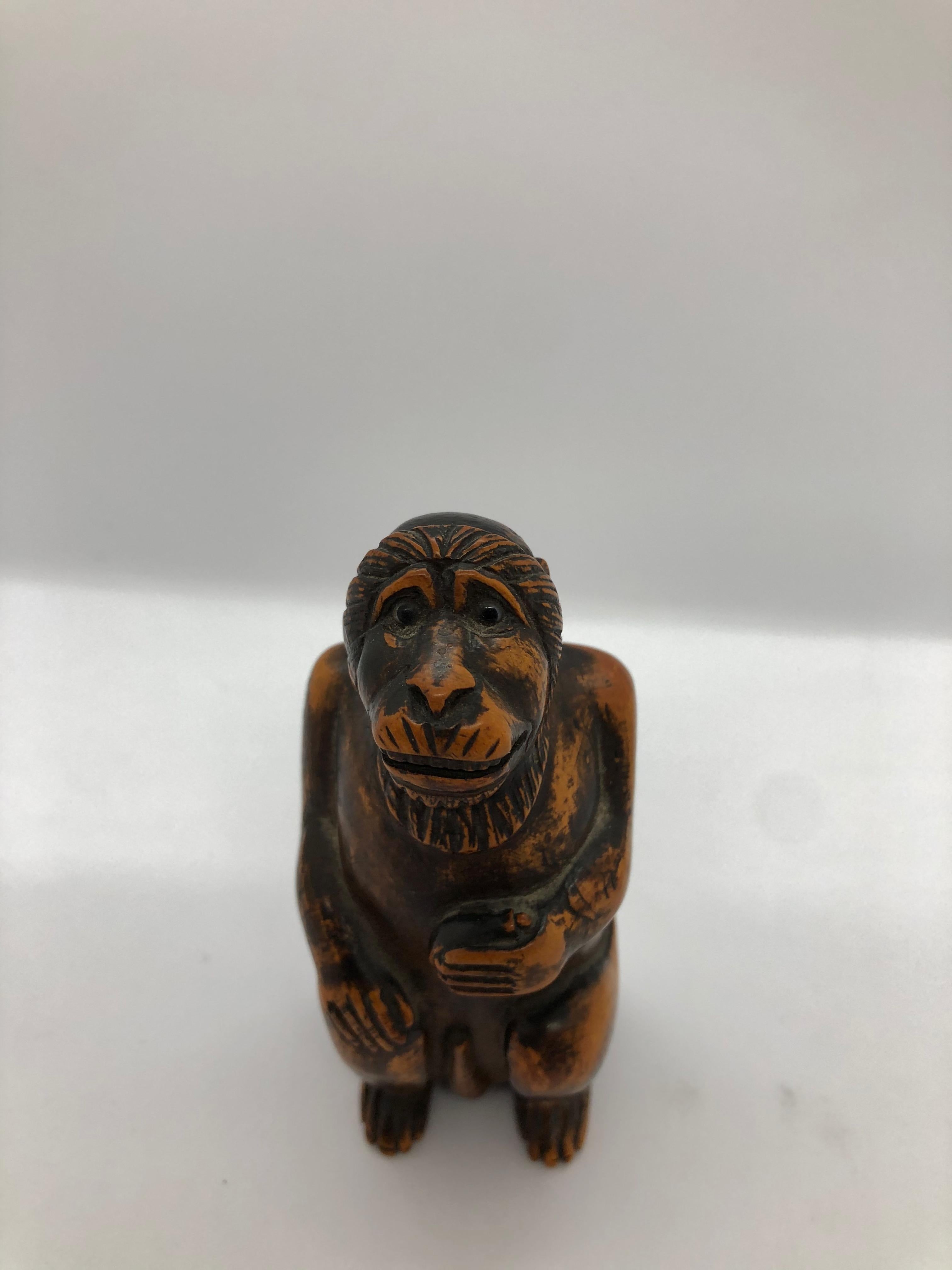 Hardwood Box in the Shape of a Monkey, 19th Century
