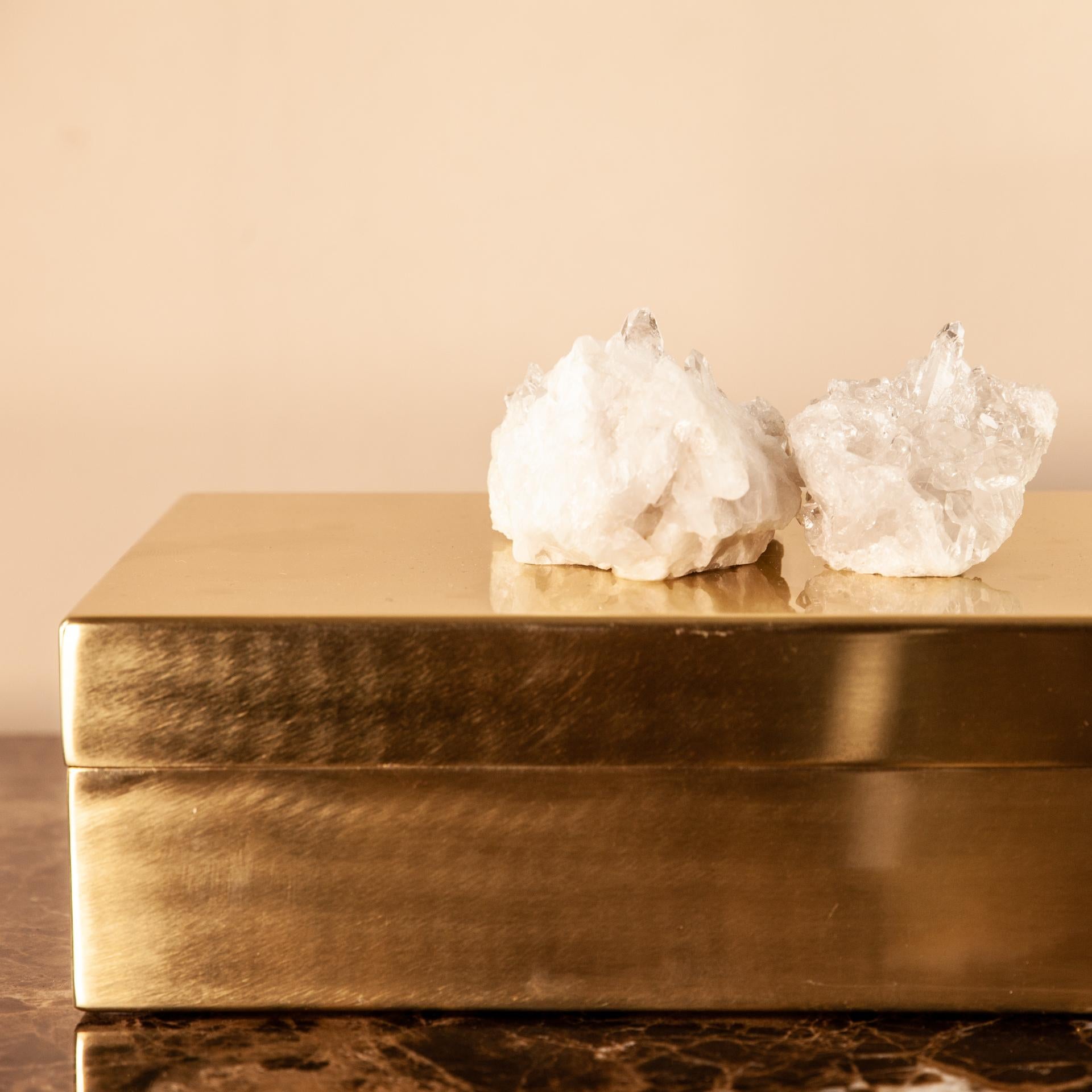 Mid-Century Modern Box Is Solid Brass with Quartz Minerals Decorative Elements For Sale