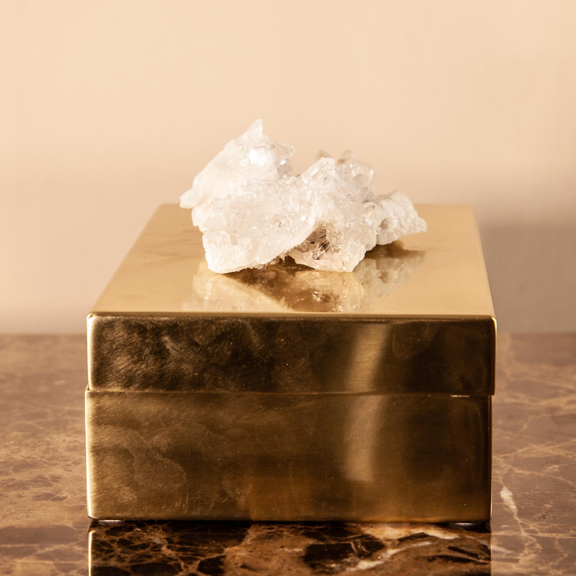 Italian Box Is Solid Brass with Quartz Minerals Decorative Elements For Sale