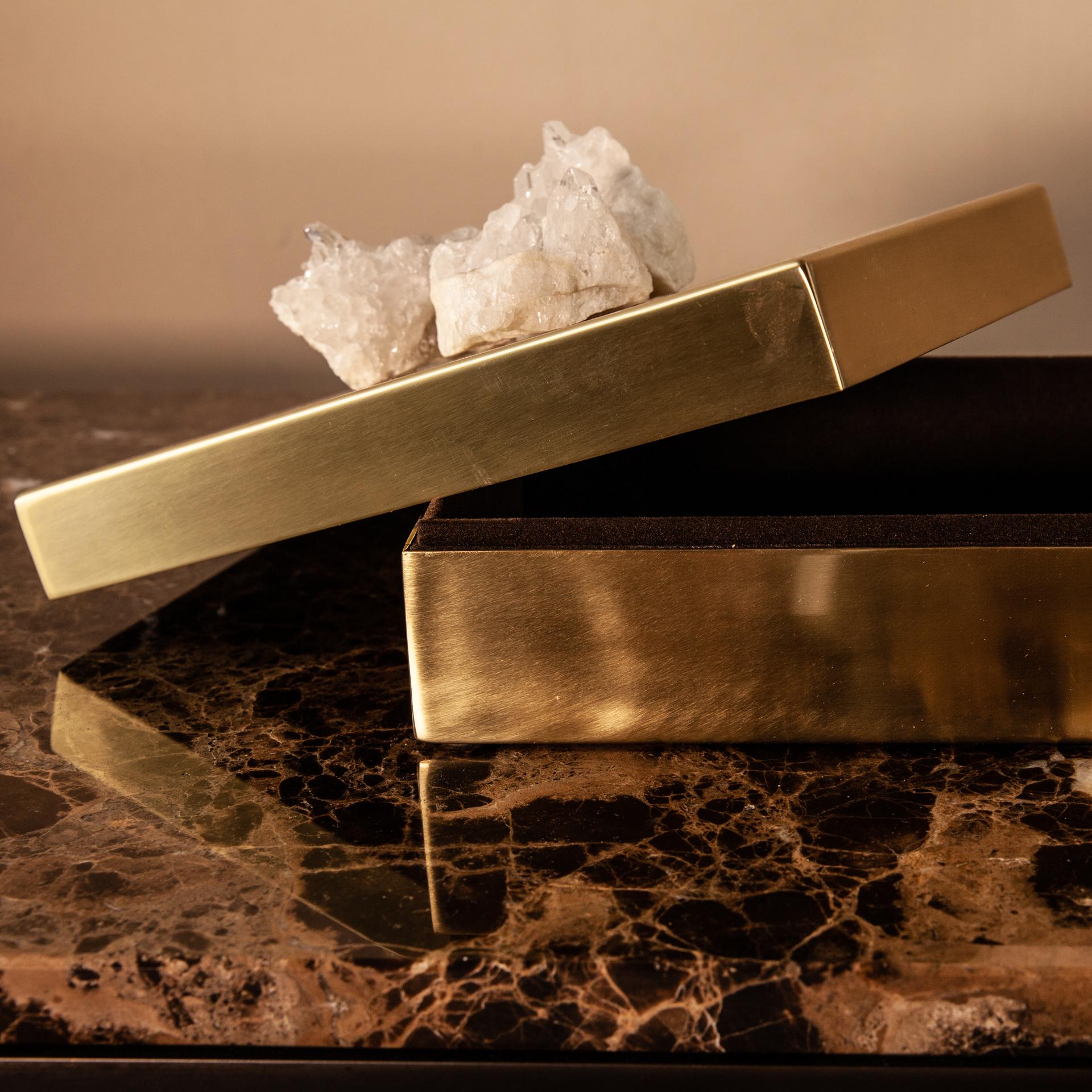 Box Is Solid Brass with Quartz Minerals Decorative Elements For Sale 3