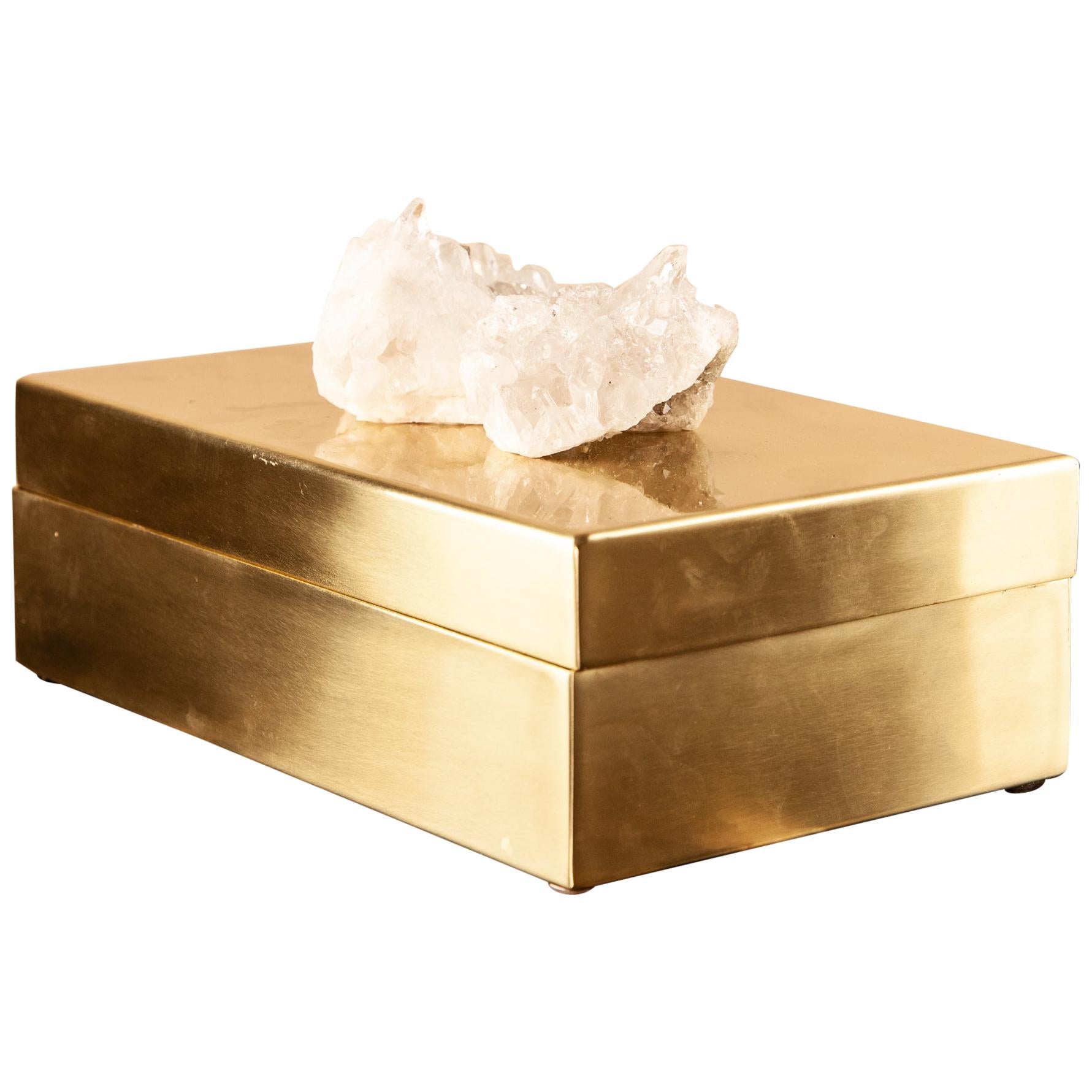 Box Is Solid Brass with Quartz Minerals Decorative Elements For Sale