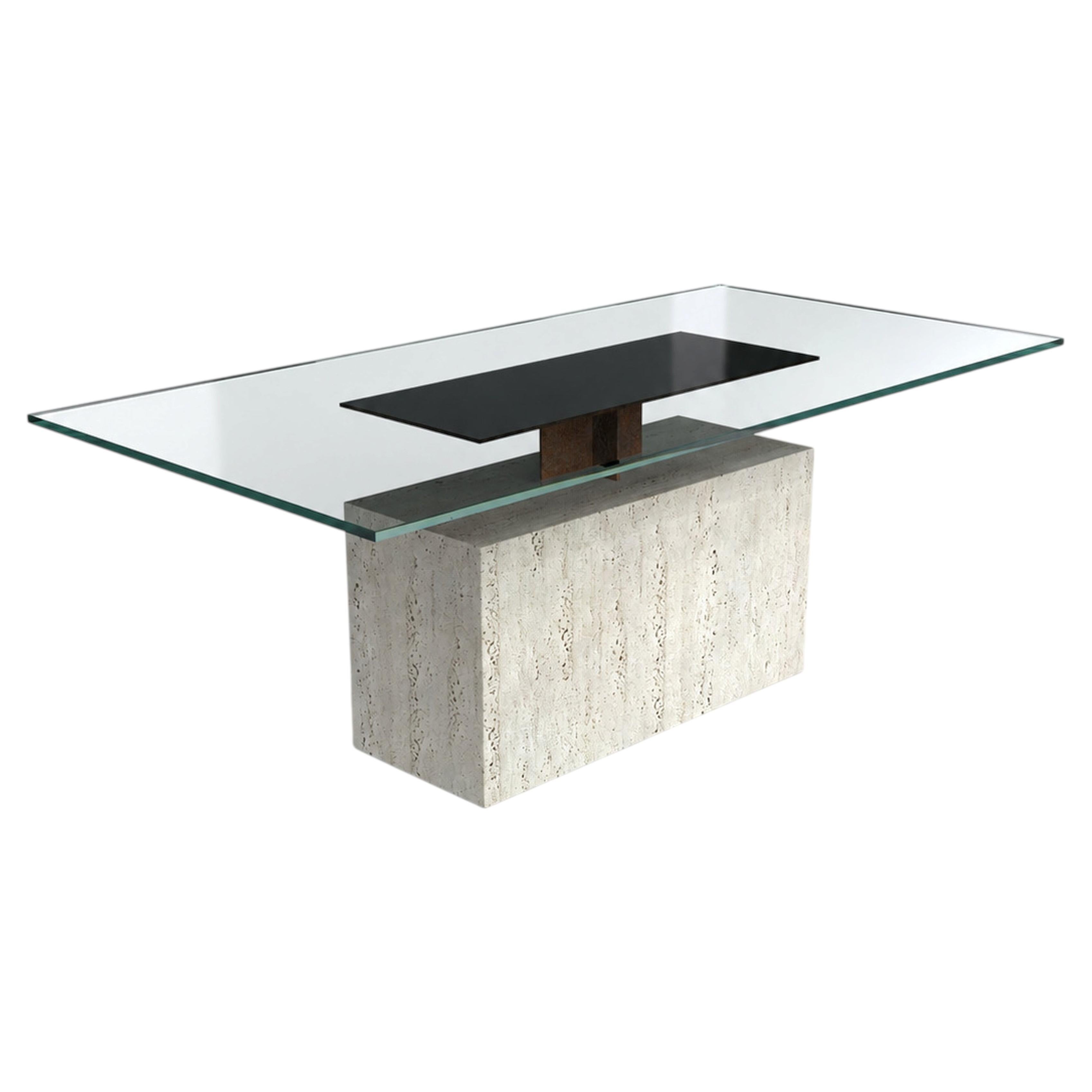 BOX Italian Travertine Marble Dining Table Architectural Design by Joaquín Moll For Sale