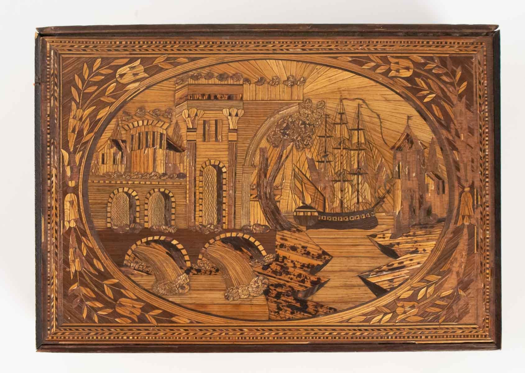 Straw Marquetry box, mid-19th century, antiquity, France, small accident and lack.
Measures: L 28cm, P 20cm, H 9cm.