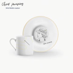 Box of 2 Porcelain Coffee Cup and Gold, Parisian Style "Couture"