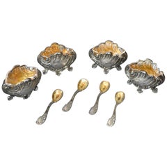 Box of 4 French Sterling Salt Cellars and 4 Spoons