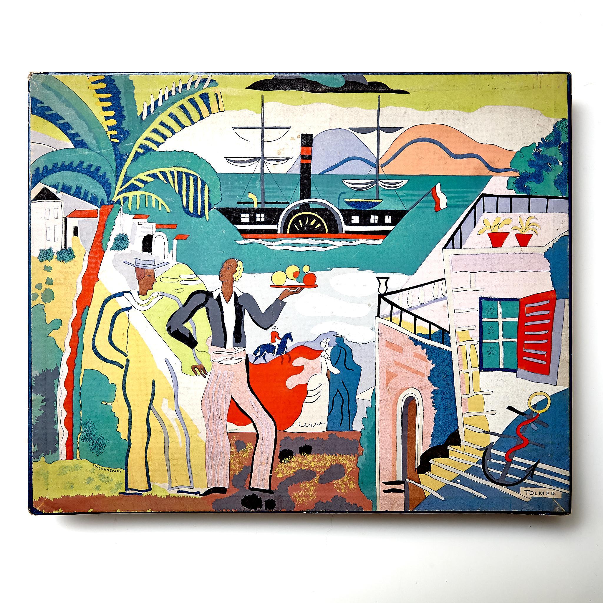 Boîte à chocolats peinte à la main par Alfred Tolmer, vers 1930 en vente 1