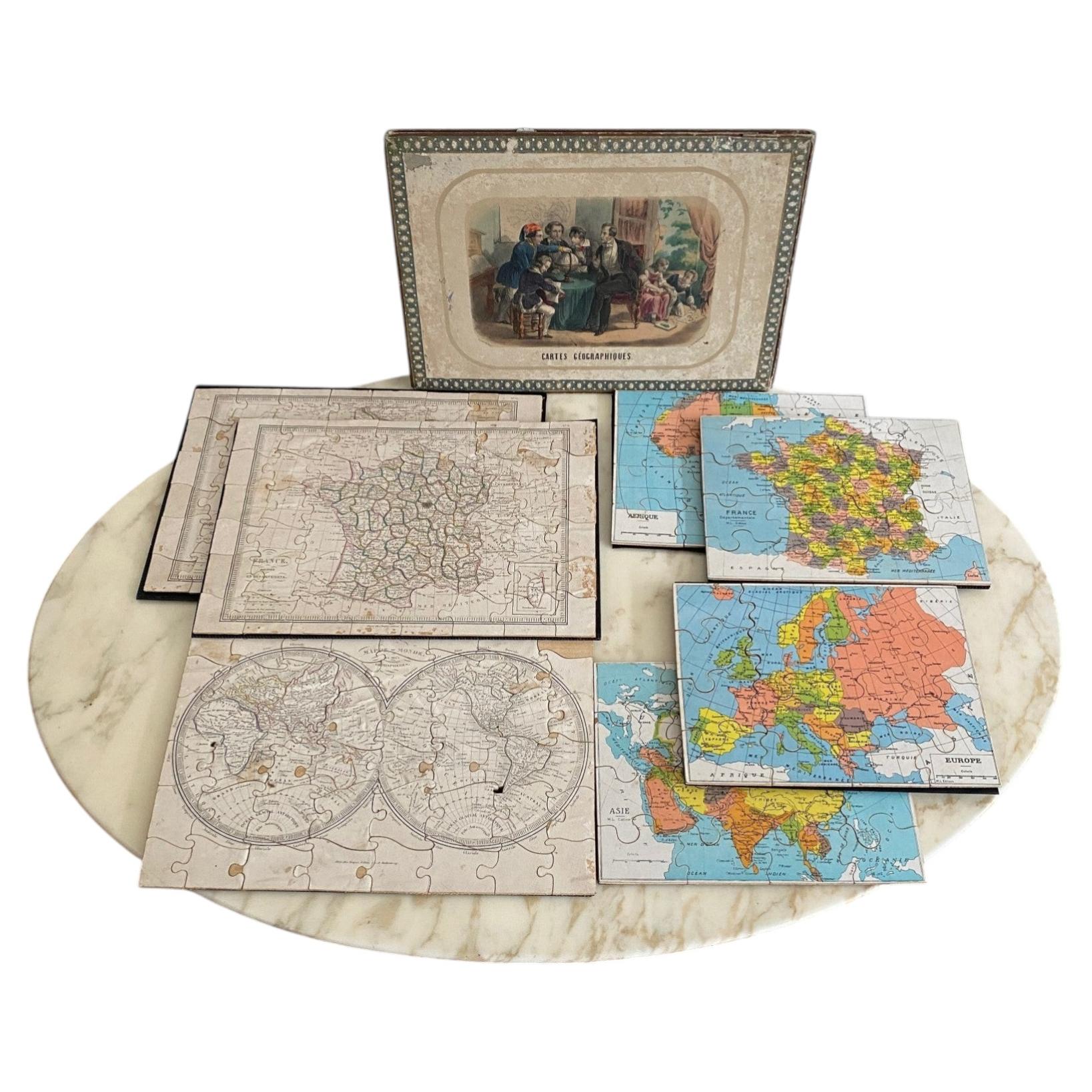 Map In A Box Box of Geographic Map Puzzles, 19th Century For Sale at 1stDibs