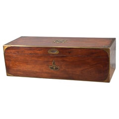 Antique Box or casket with royal monogram. Mahogany wood, metal. Spain, 19th century.