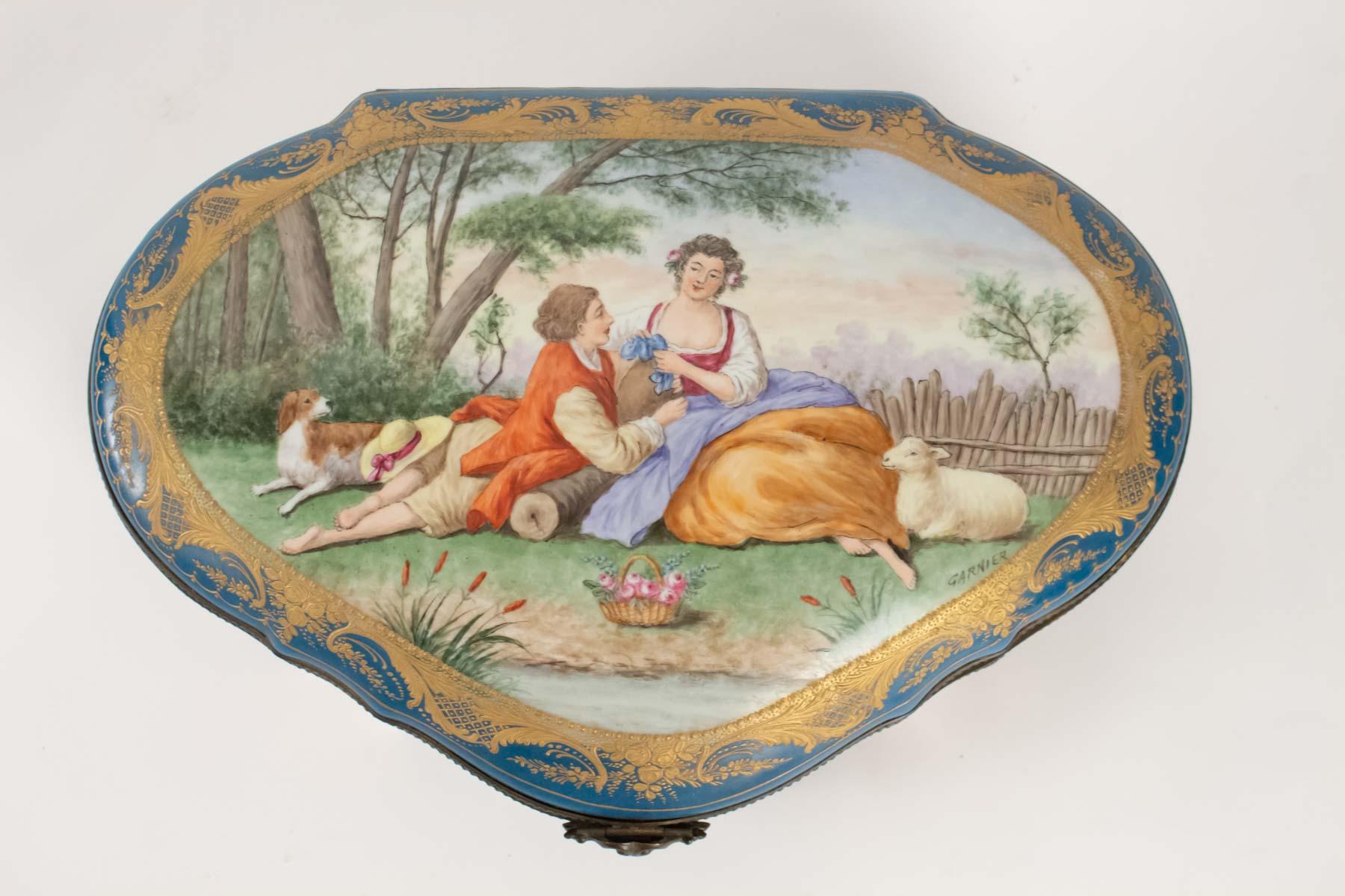 Napoleon III Box Porcelain, Signed, Decorated Inside and Outside, 19th Century