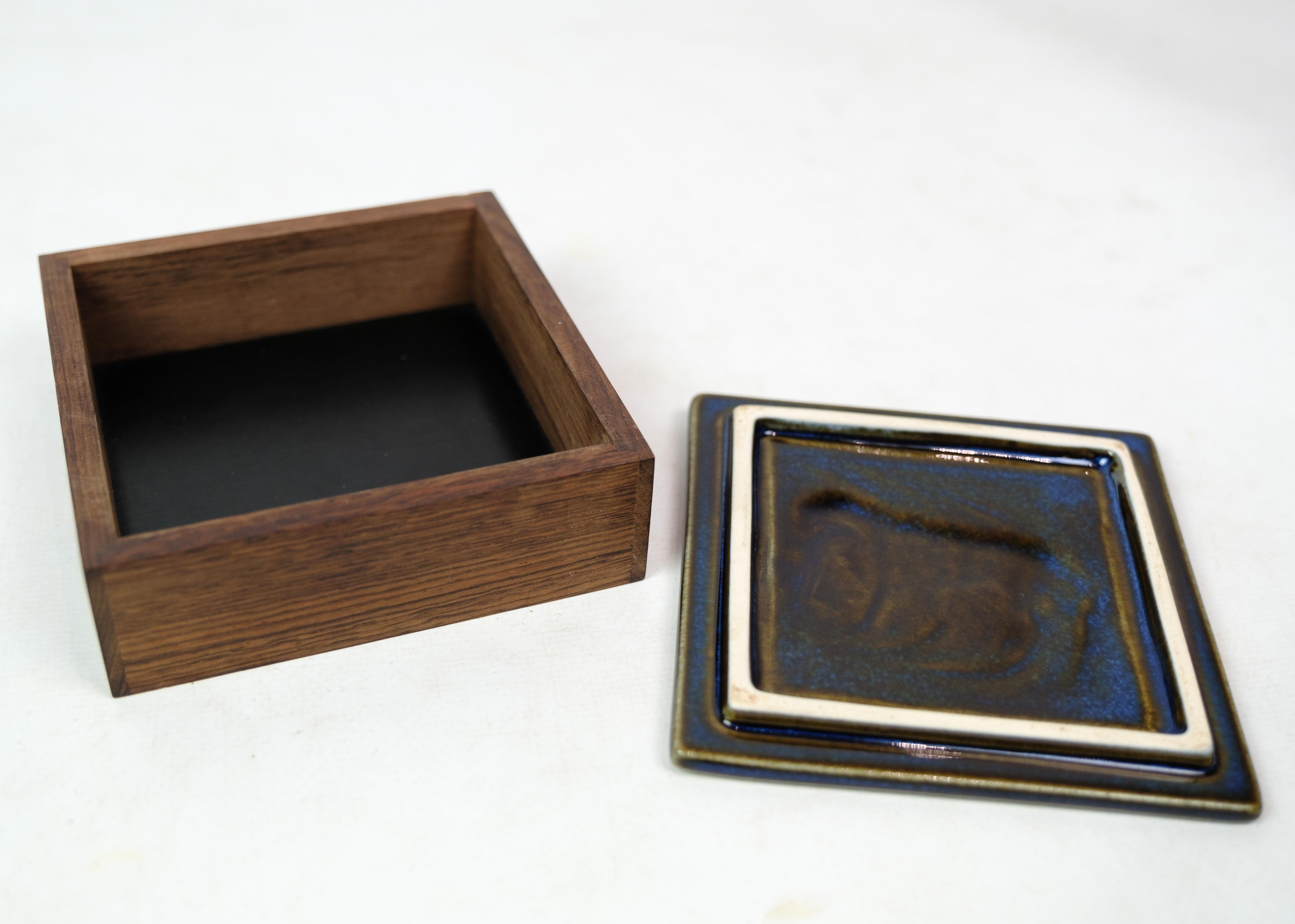 Box Made In Rosewood With A top Made Of Ceramic From 1960s In Good Condition For Sale In Lejre, DK
