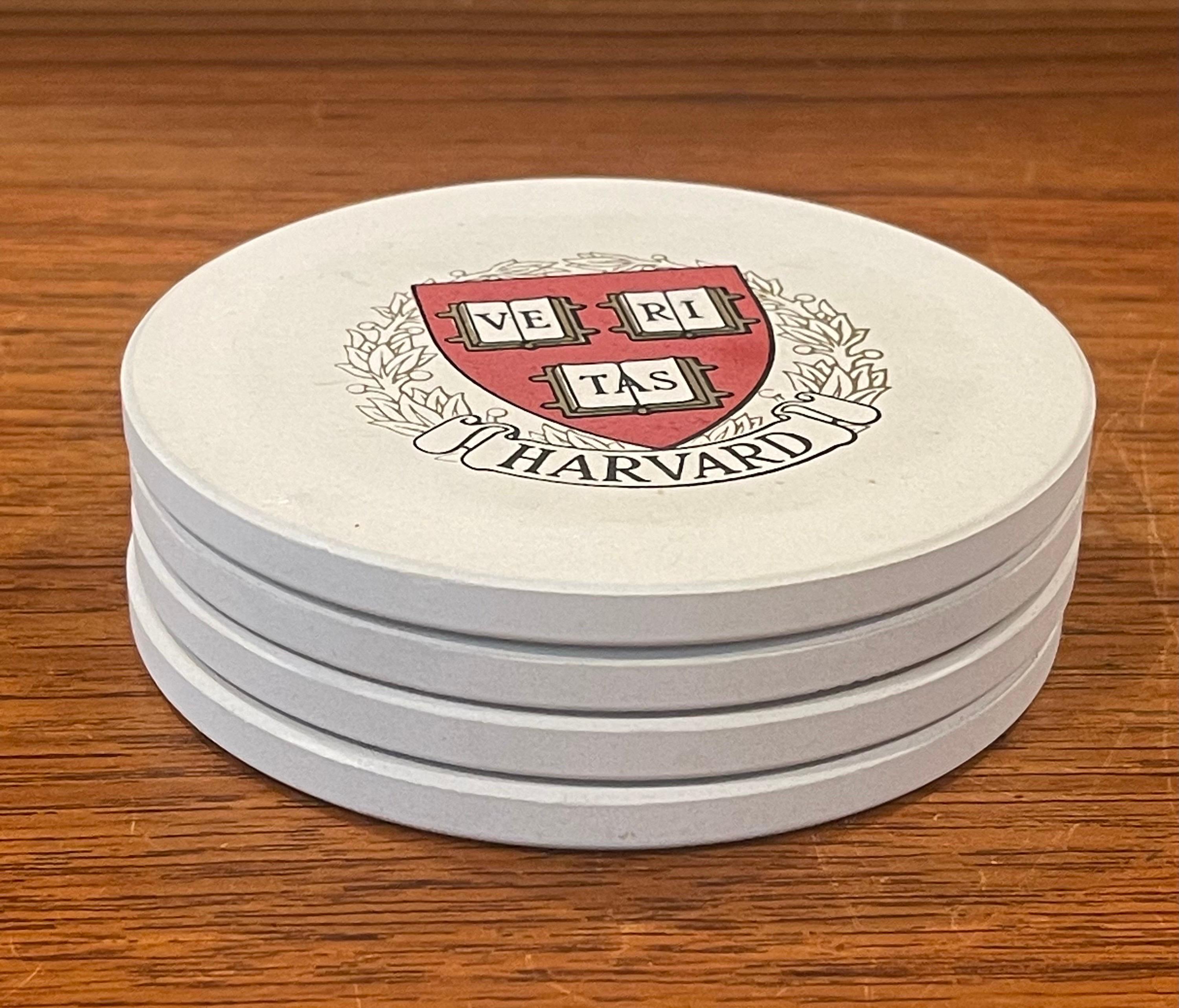 American Box Set of Four Harvard University Stone Drink Coasters For Sale