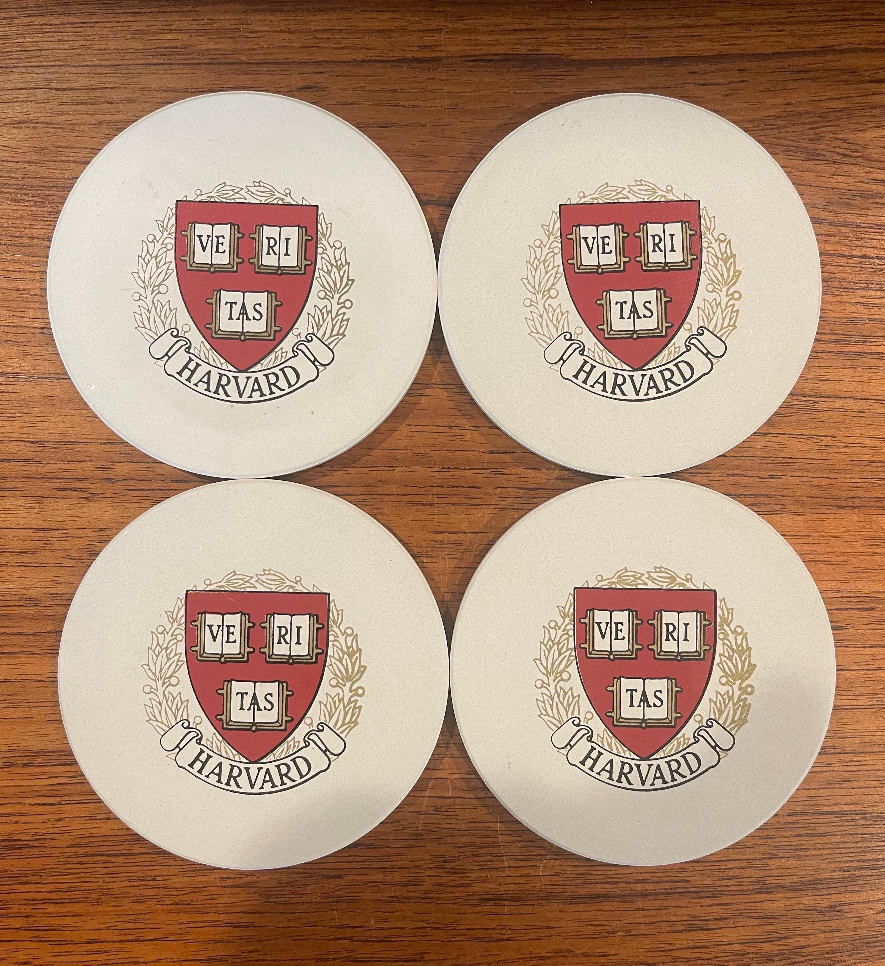 Box Set of Four Harvard University Stone Drink Coasters In Good Condition For Sale In San Diego, CA