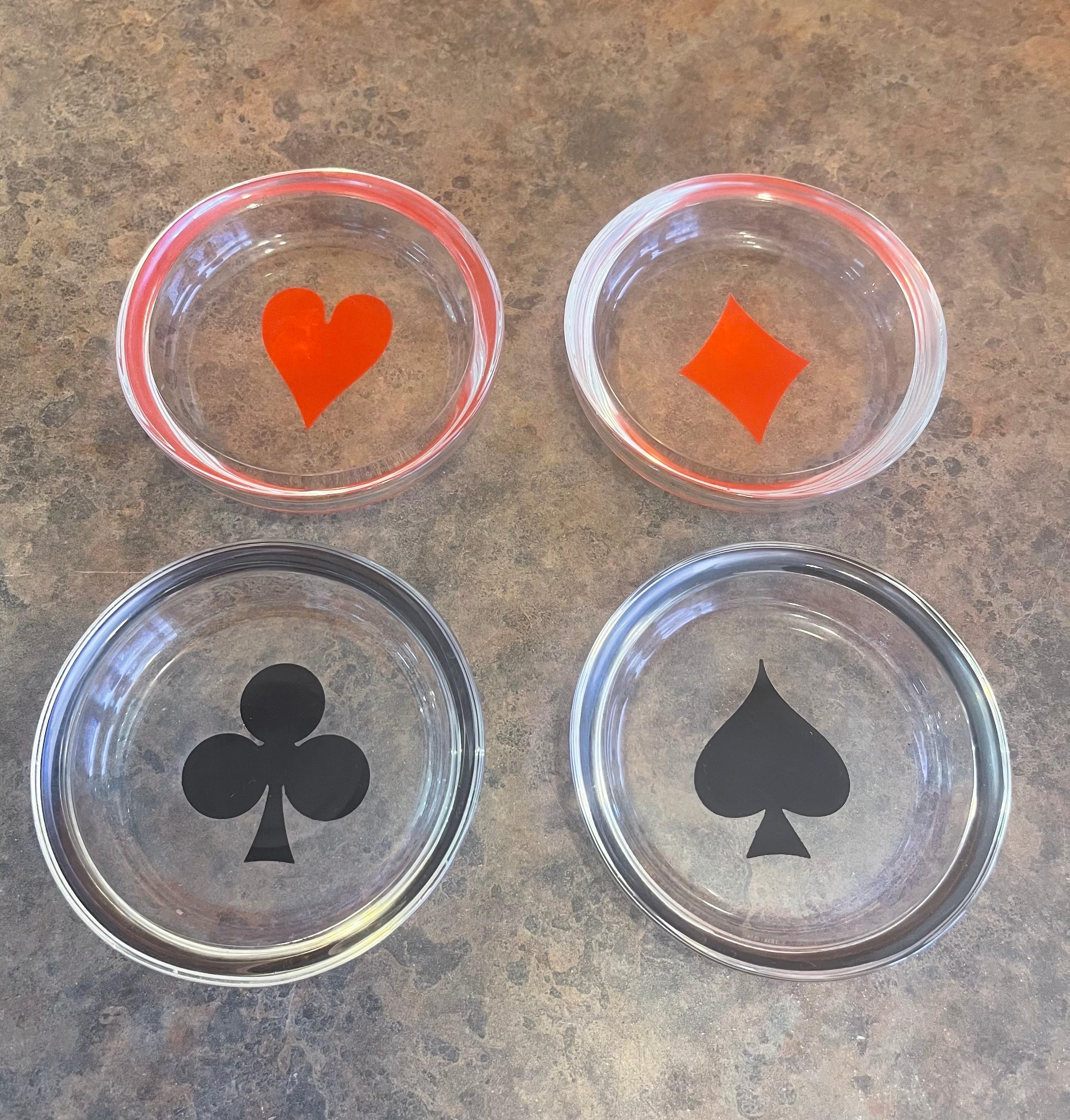 Box Set of Four MCM Poker / Cards Glass Coasters or Ashtrays by Federal Glass Co 2