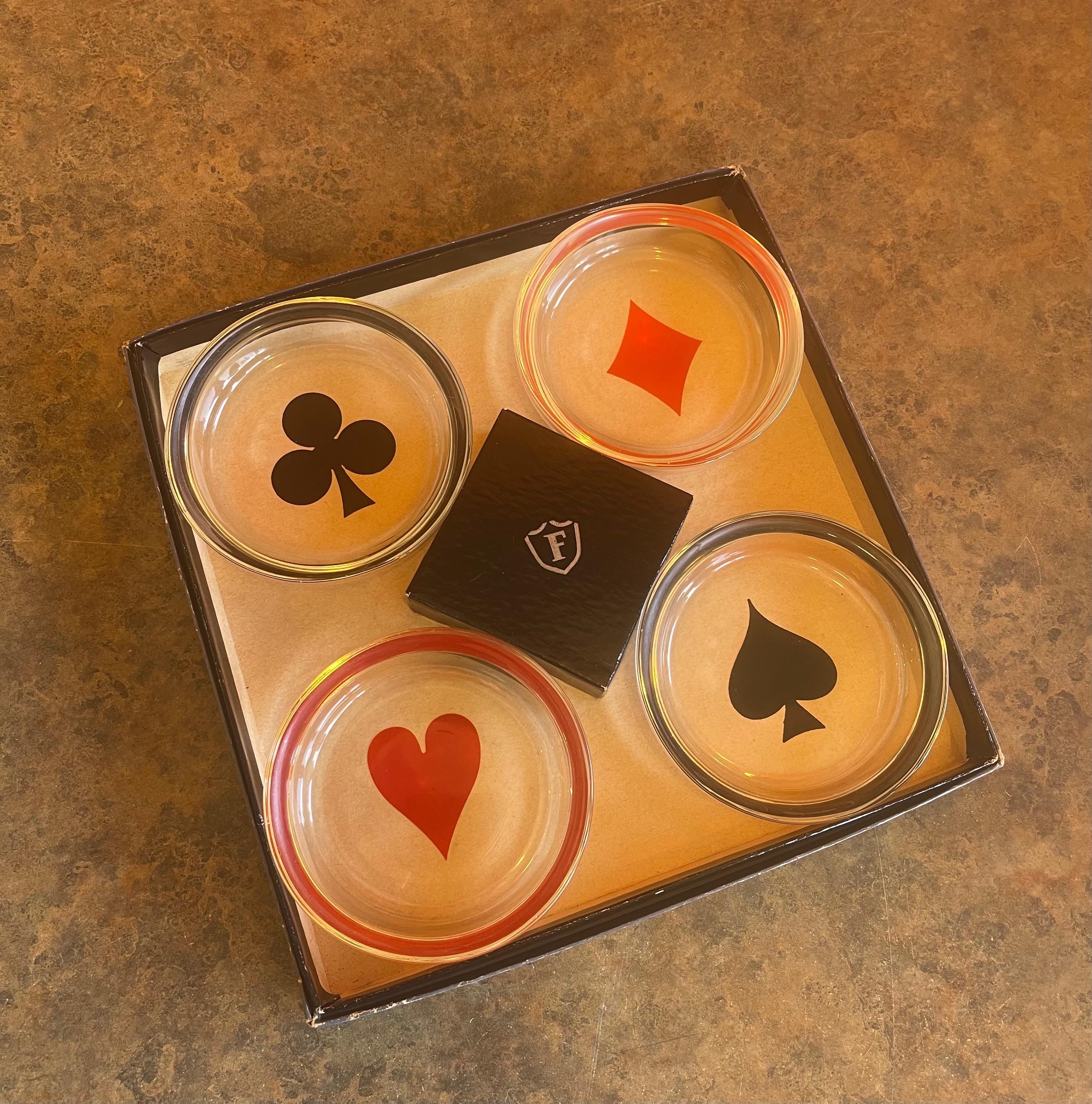 Box Set of Four MCM Poker / Cards Glass Coasters or Ashtrays by Federal Glass Co 3