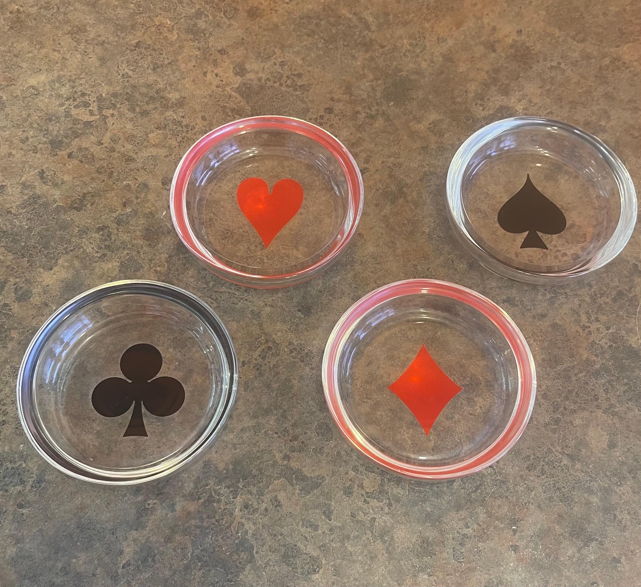 Mid-Century Modern Box Set of Four MCM Poker / Cards Glass Coasters or Ashtrays by Federal Glass Co