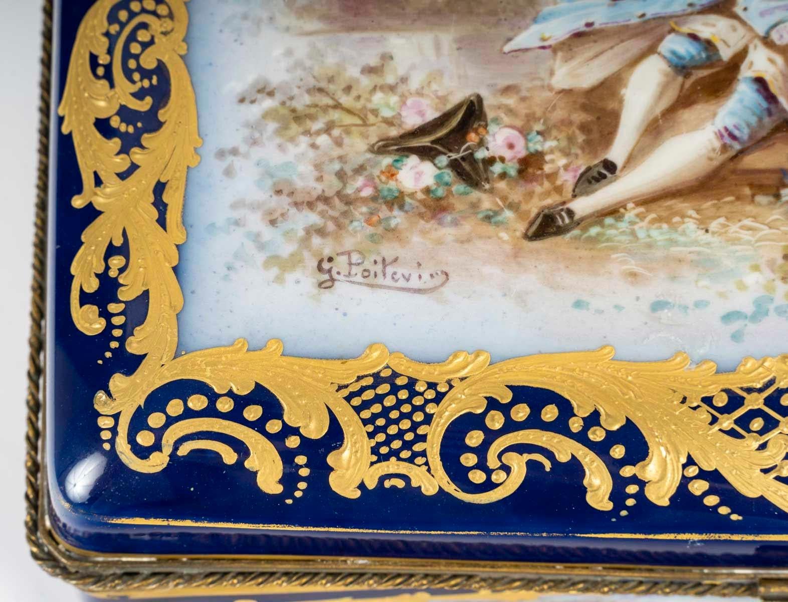 French Box, Sèvres Porcelain and Gilt Brass Mounting, 19th Century, Napoleon III Period For Sale