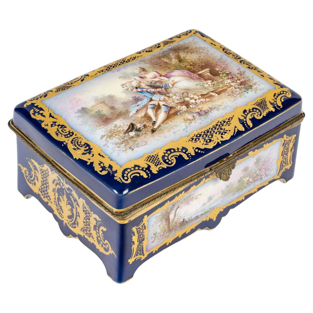Box, Sèvres Porcelain and Gilt Brass Mounting, 19th Century, Napoleon III Period For Sale