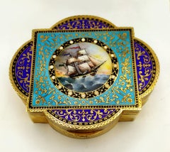 Kastenförmige Emaille handbemalt, graviert und Miniatur Sterling Silber Salimbeni