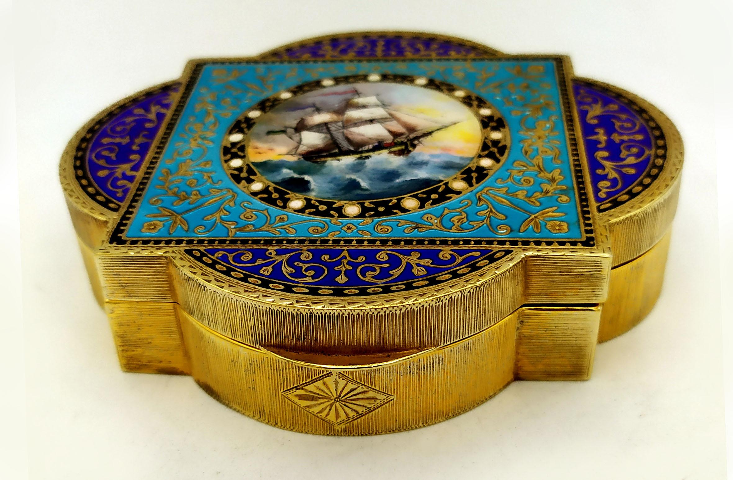 Late 20th Century Box shaped enamel hand painted, engraved and miniature Sterling Silver Salimbeni For Sale