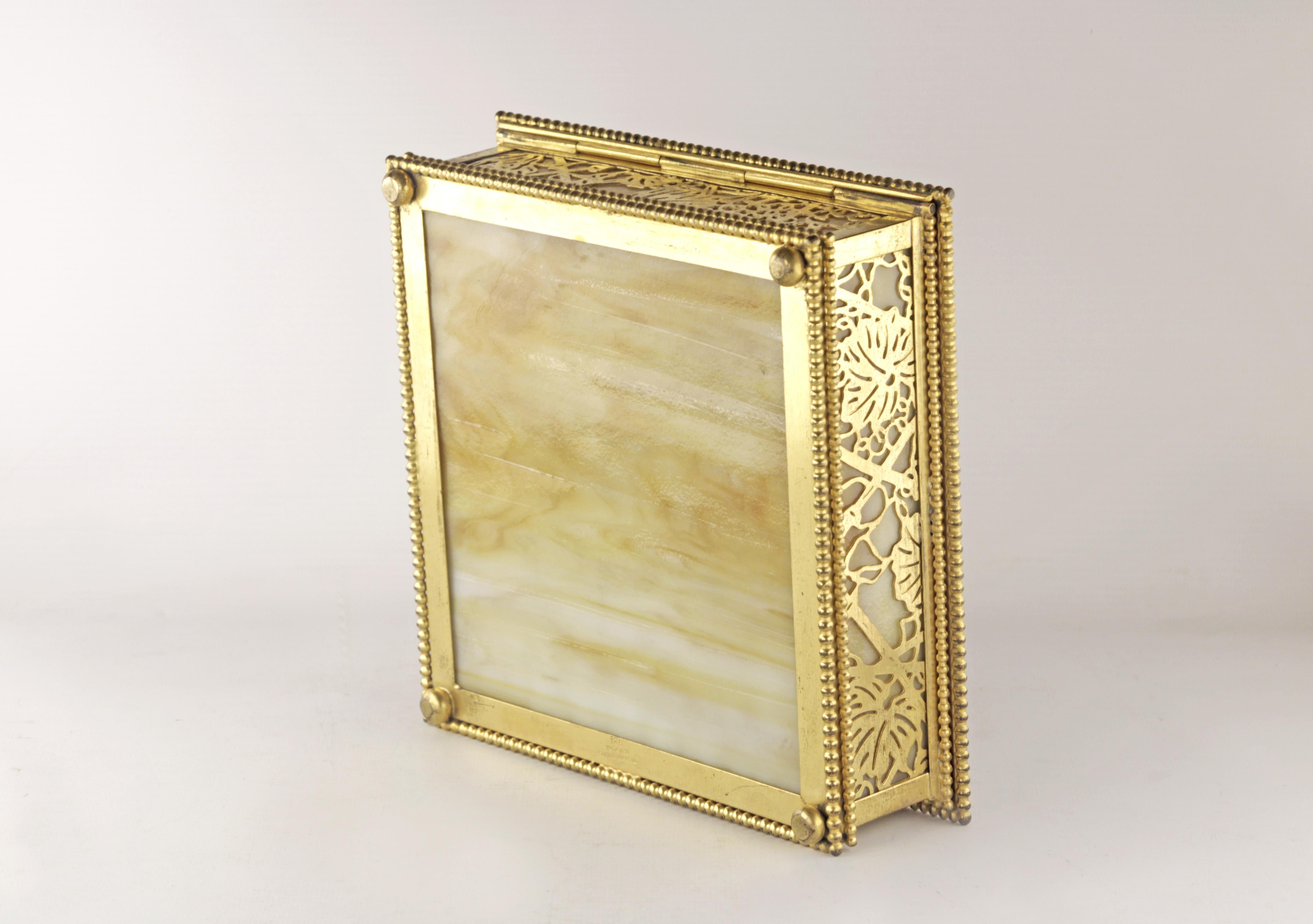 American Box Tiffany studios glass and gilt bronze