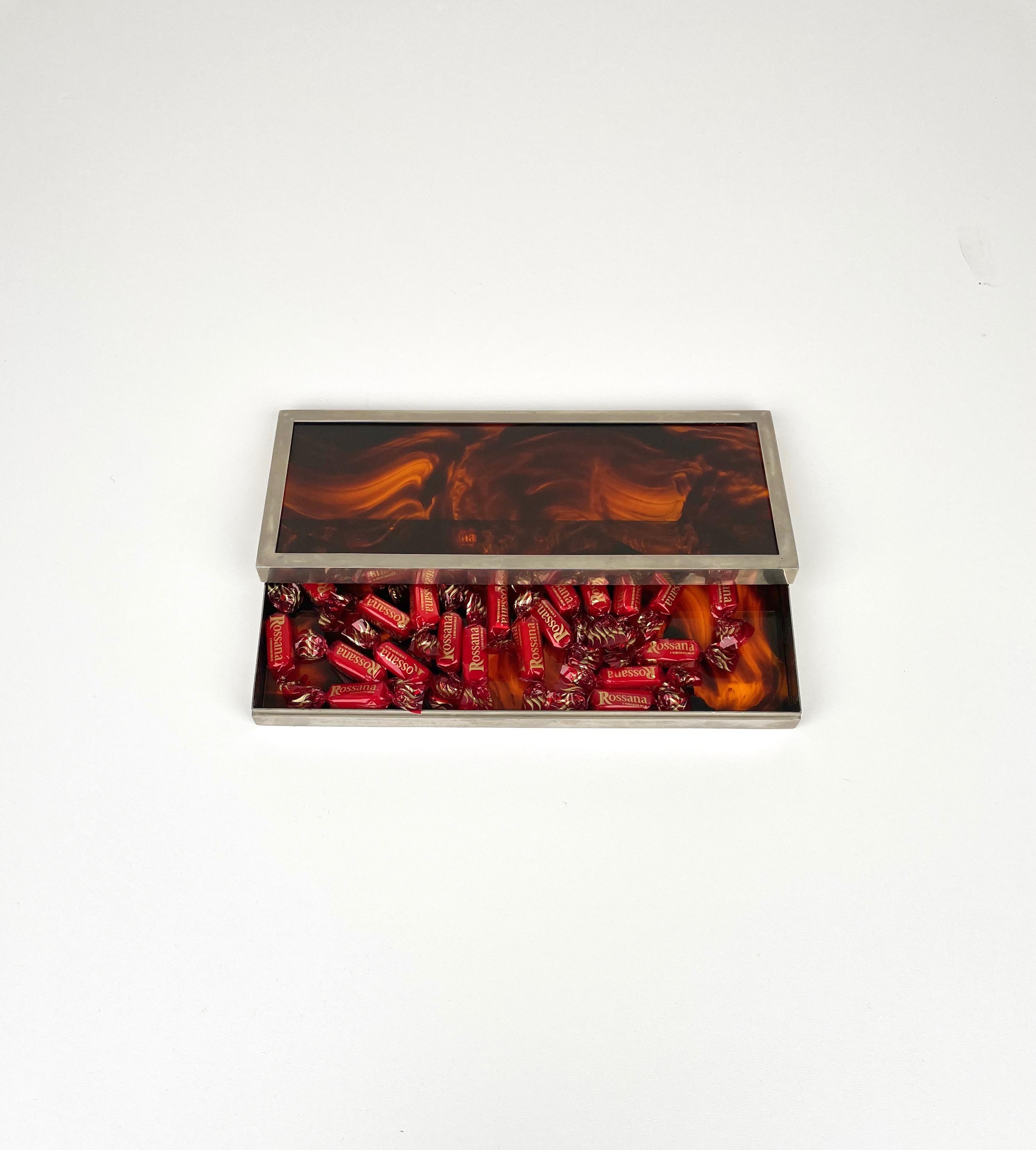 Box Tortoiseshell Effect Lucite and Chrome Christian Dior style, Italy 1970s 5