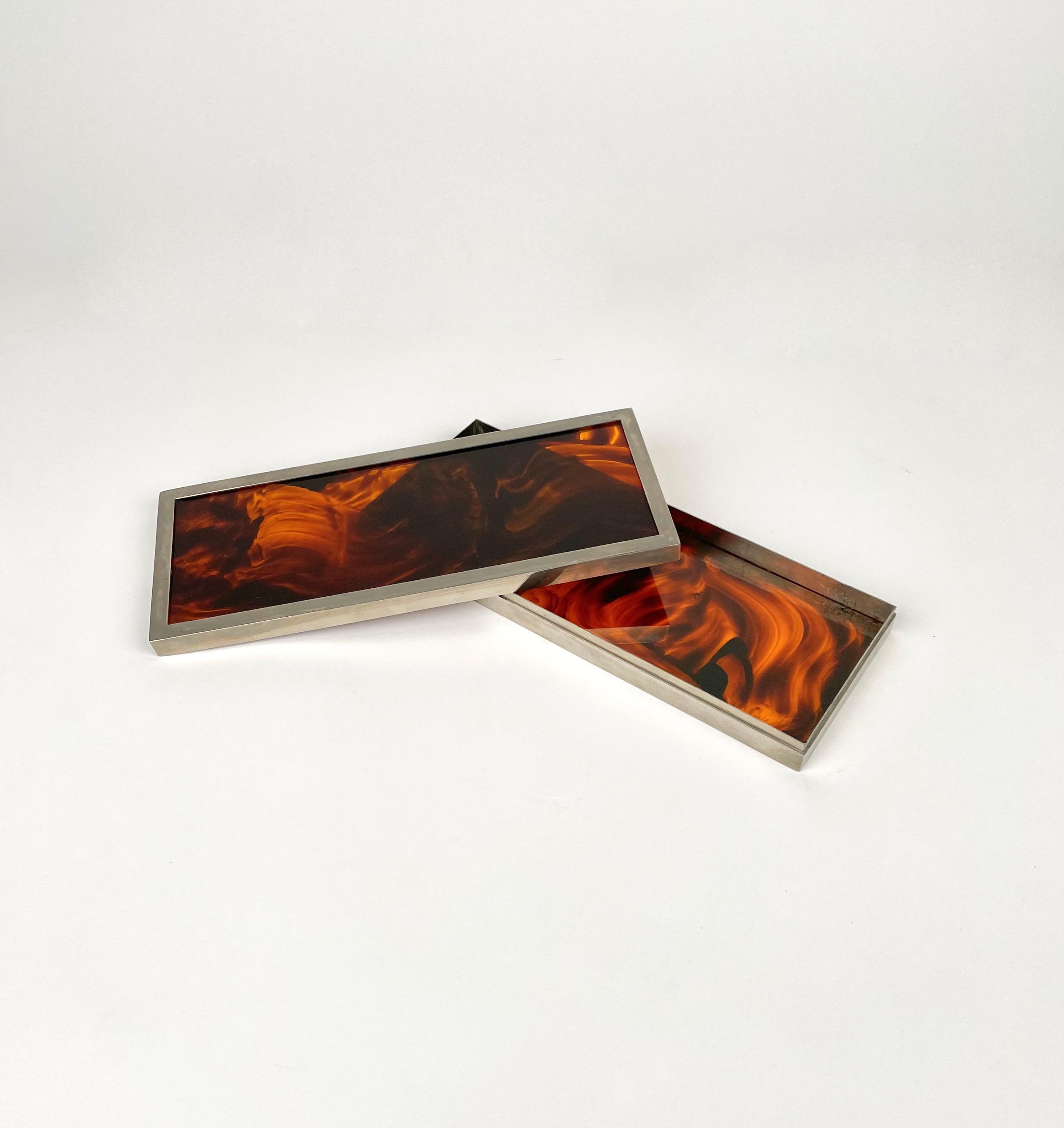 Mid-Century Modern Box Tortoiseshell Effect Lucite and Chrome Christian Dior style, Italy 1970s