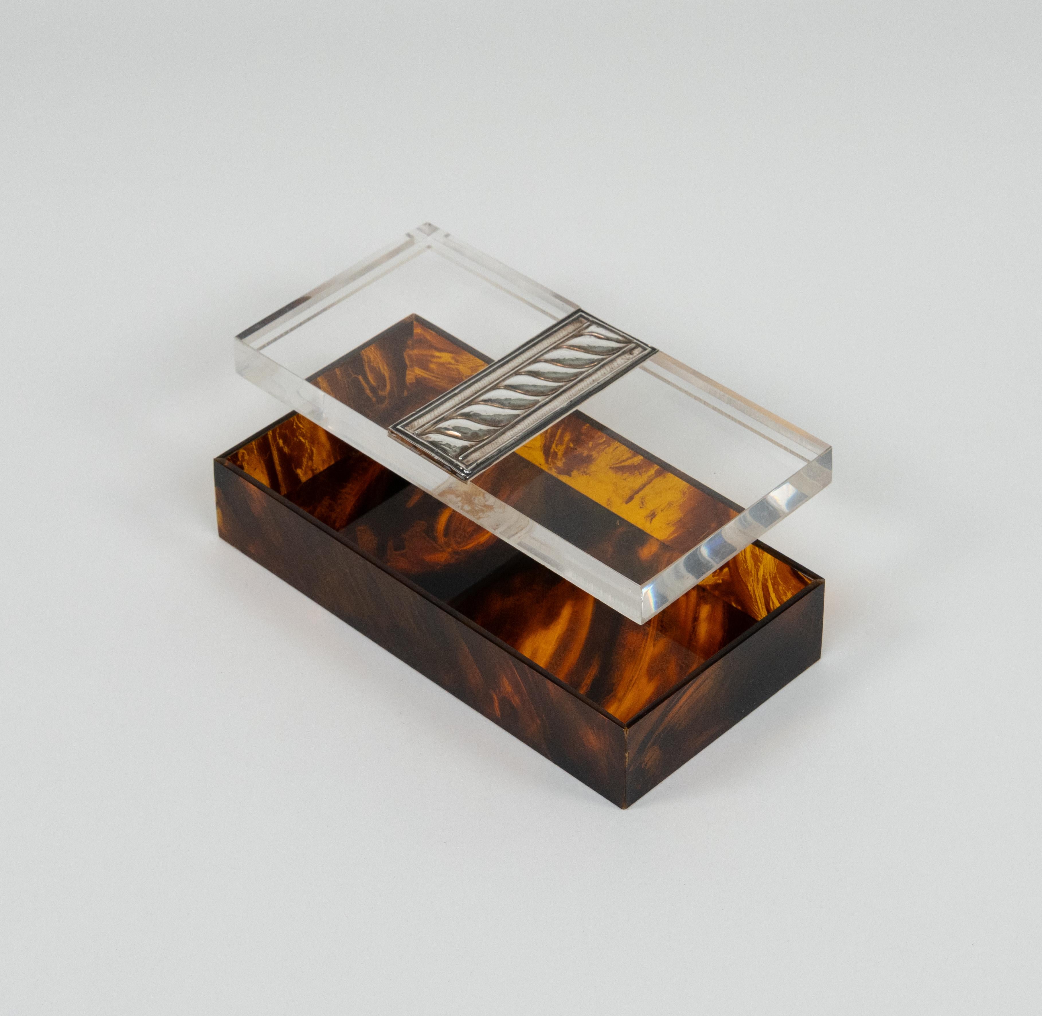 Box Tortoiseshell Effect Lucite and Silver Christian Dior Style, Italy, 1980s For Sale 3