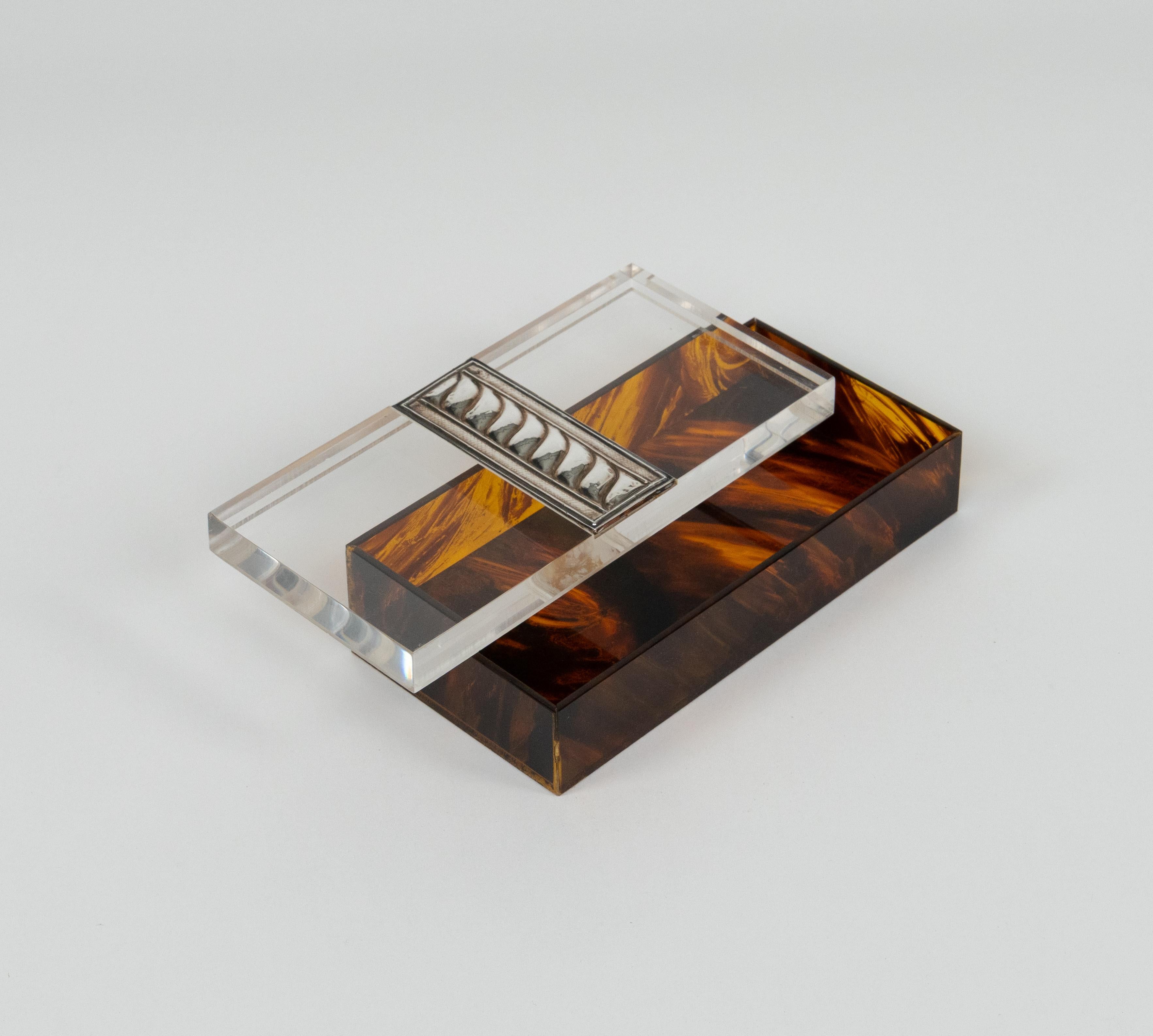 Box Tortoiseshell Effect Lucite and Silver Christian Dior Style, Italy, 1980s For Sale 4