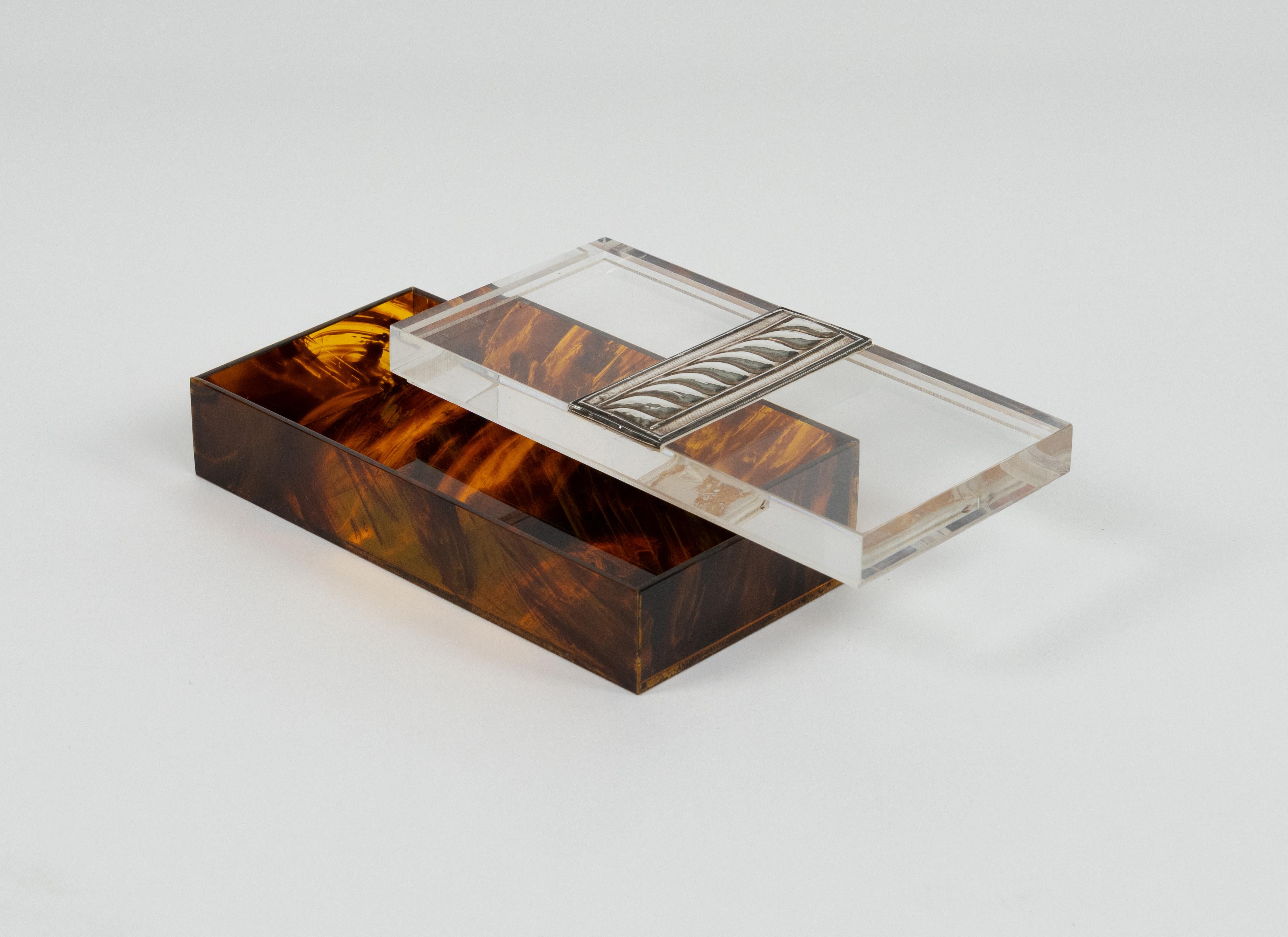 Box Tortoiseshell Effect Lucite and Silver Christian Dior Style, Italy, 1980s For Sale 5