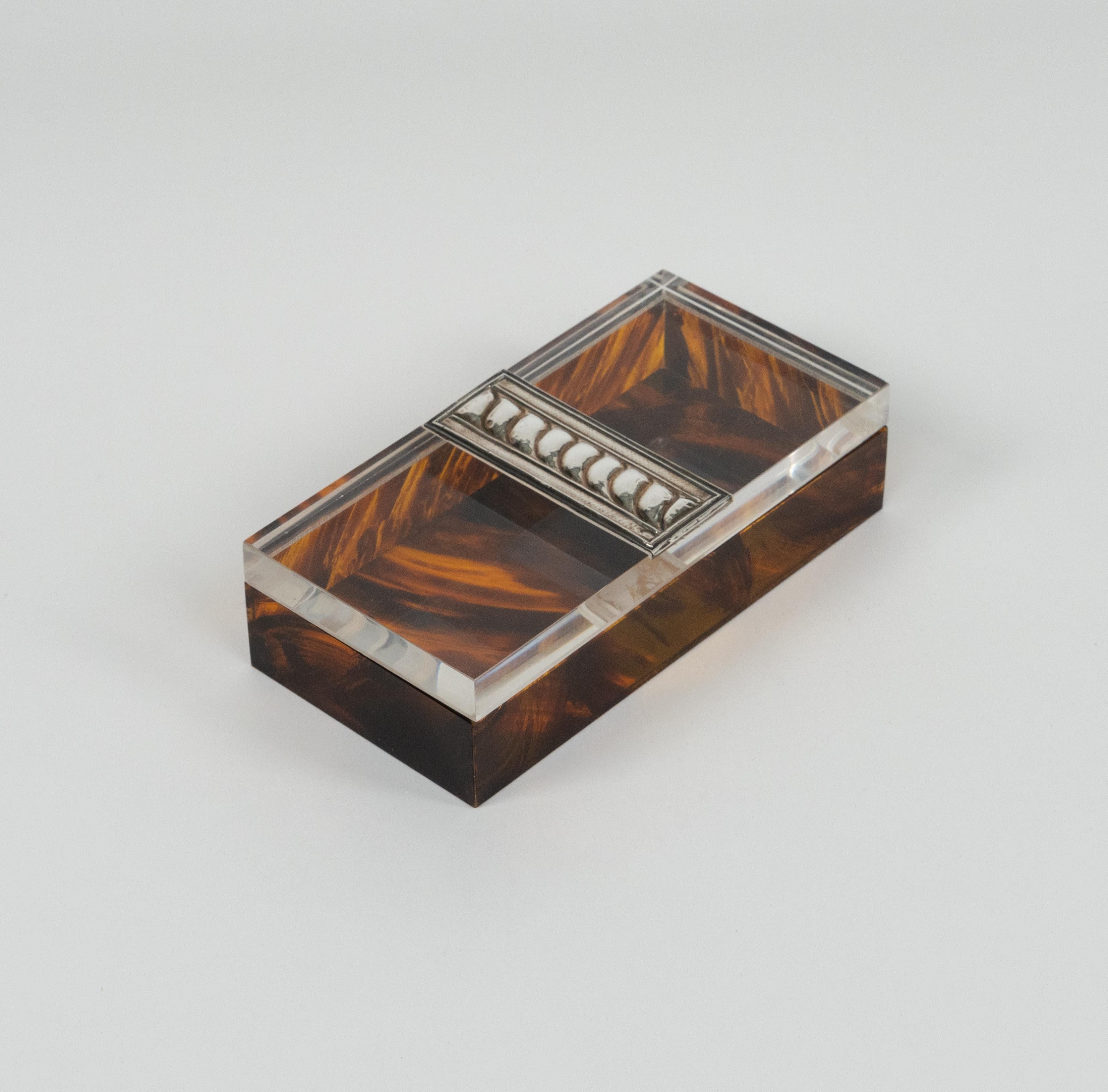 Box Tortoiseshell Effect Lucite and Silver Christian Dior Style, Italy, 1980s For Sale 6