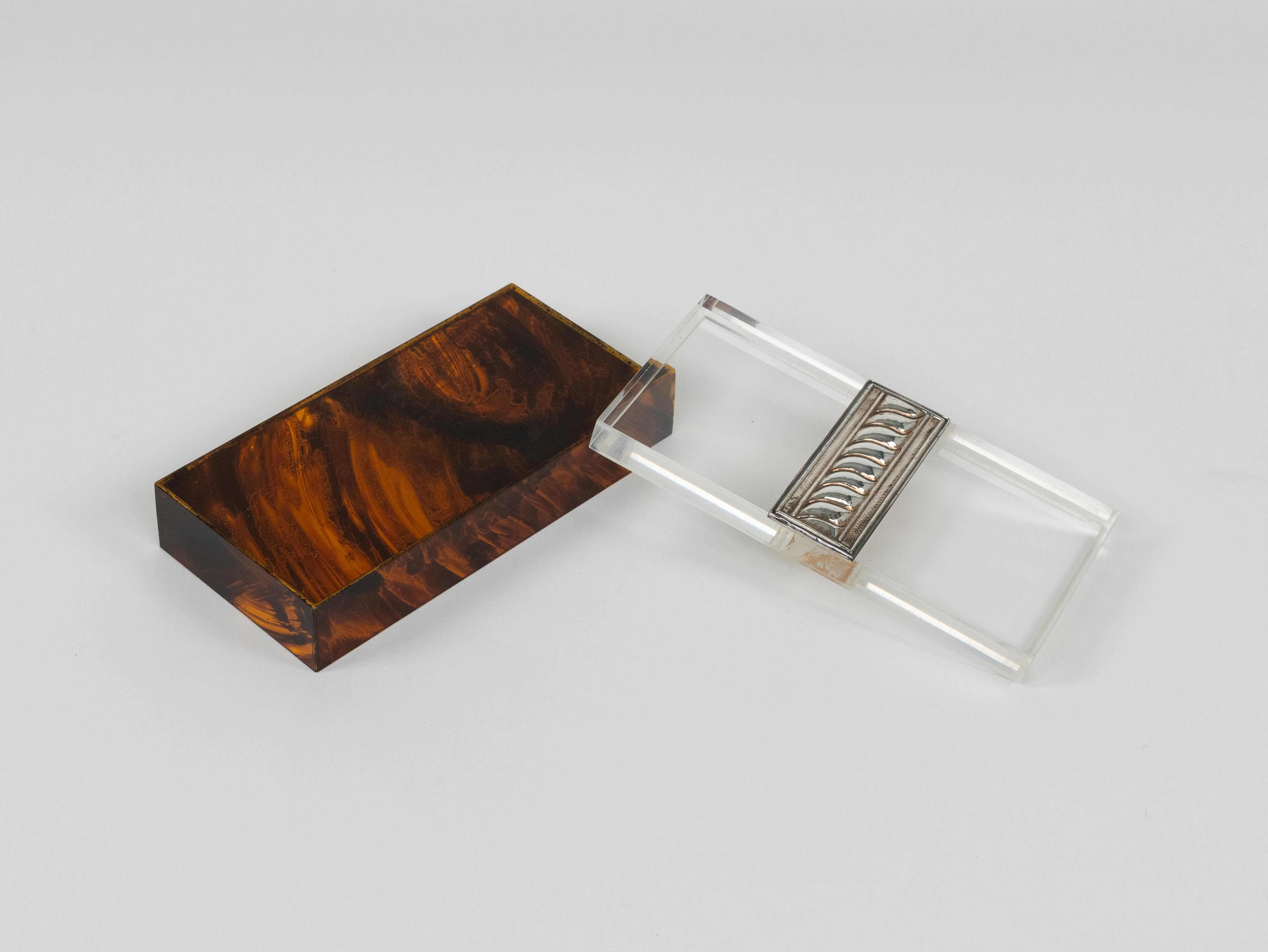 Box Tortoiseshell Effect Lucite and Silver Christian Dior Style, Italy, 1980s For Sale 8