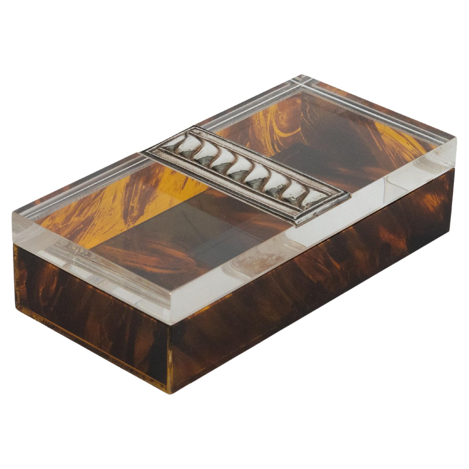 Box Tortoiseshell Effect Lucite and Silver Christian Dior Style, Italy, 1980s For Sale 9