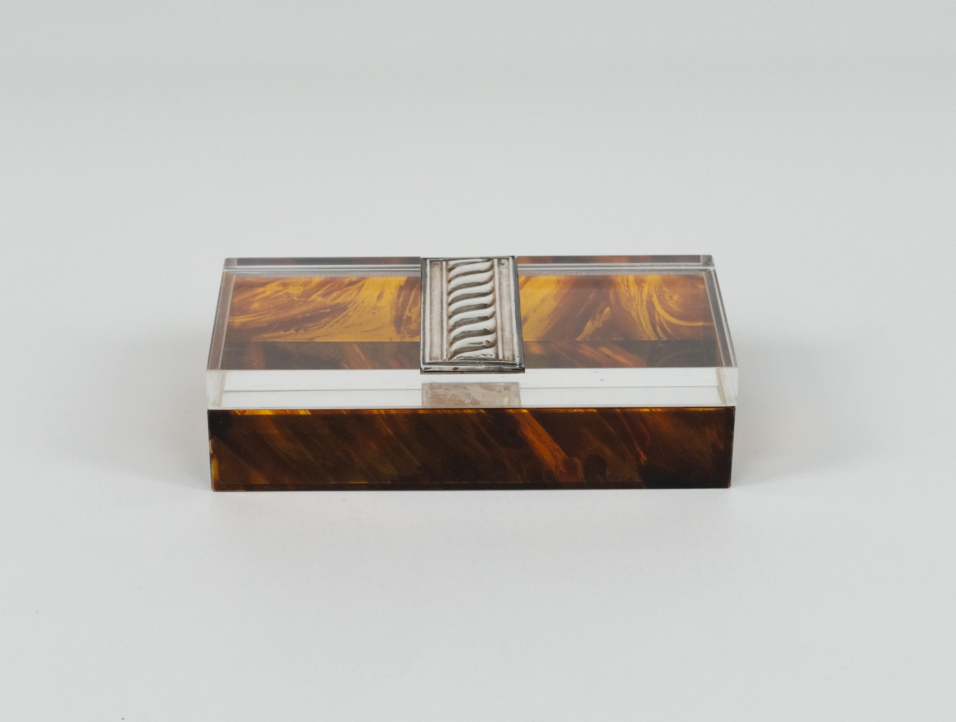 Box Tortoiseshell Effect Lucite and Silver Christian Dior Style, Italy, 1980s In Good Condition For Sale In Rome, IT
