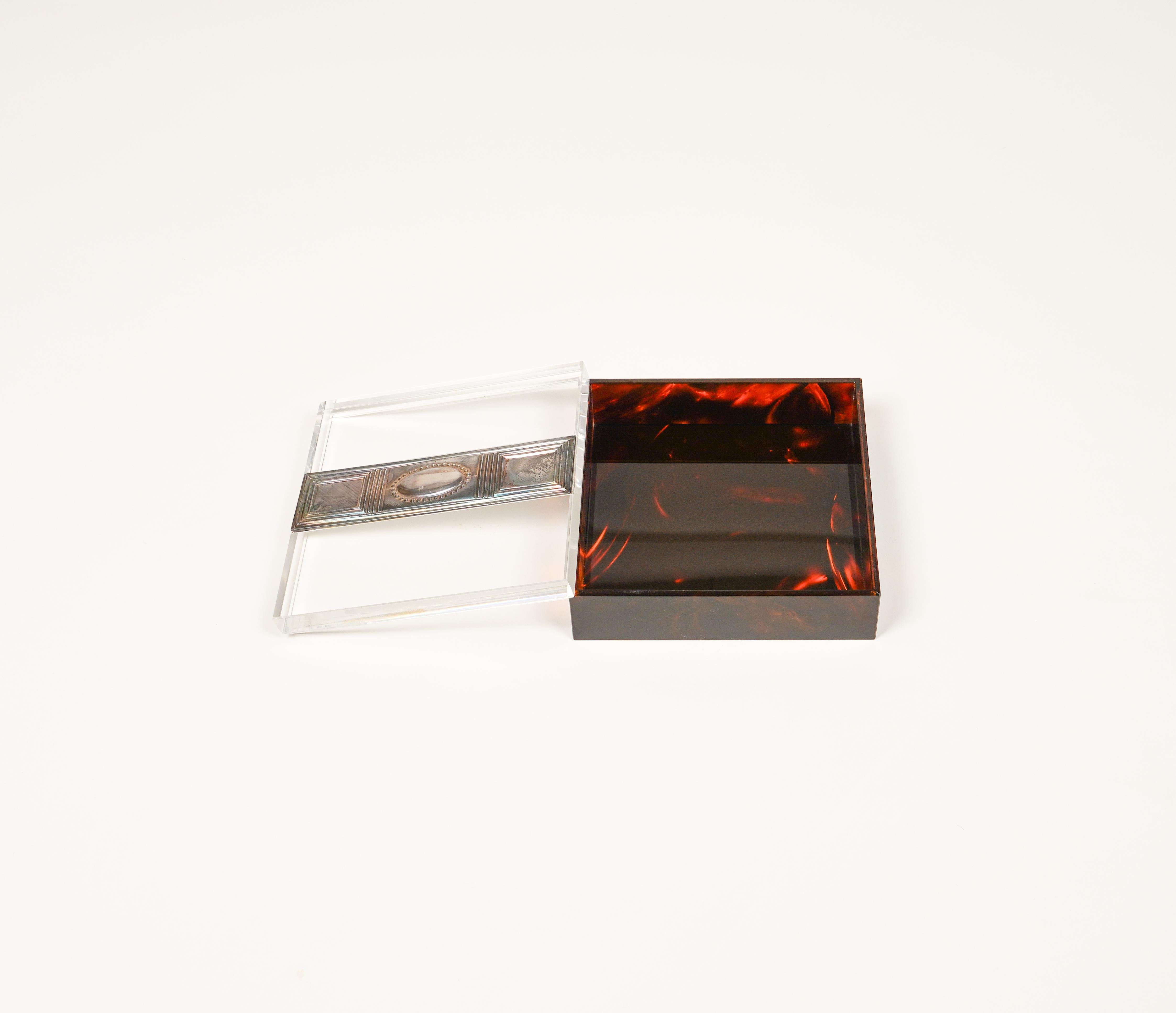 Box Tortoiseshell Effect Lucite and Silver Christian Dior Style, Italy, 1980s For Sale 1