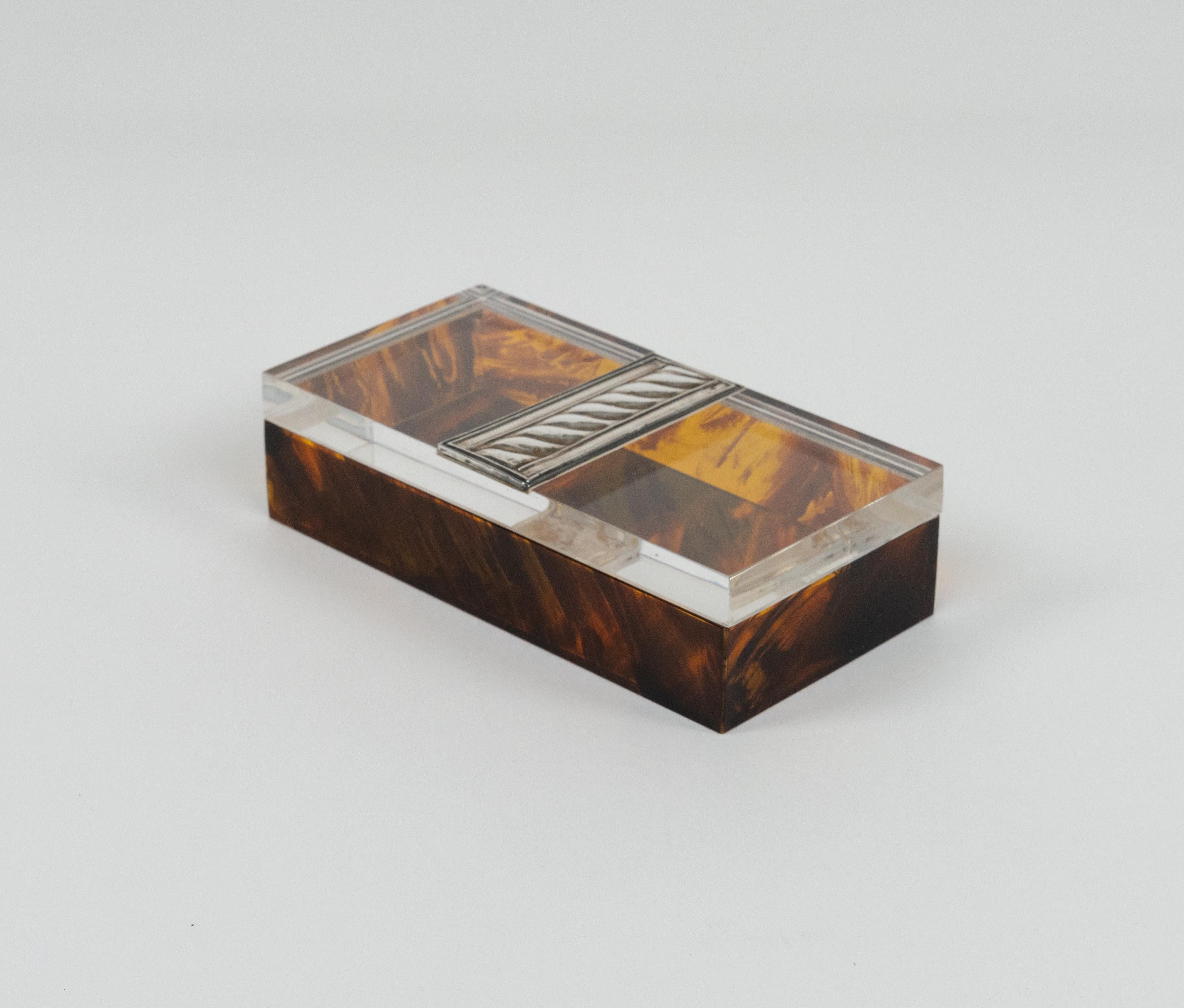 Box Tortoiseshell Effect Lucite and Silver Christian Dior Style, Italy, 1980s For Sale 1