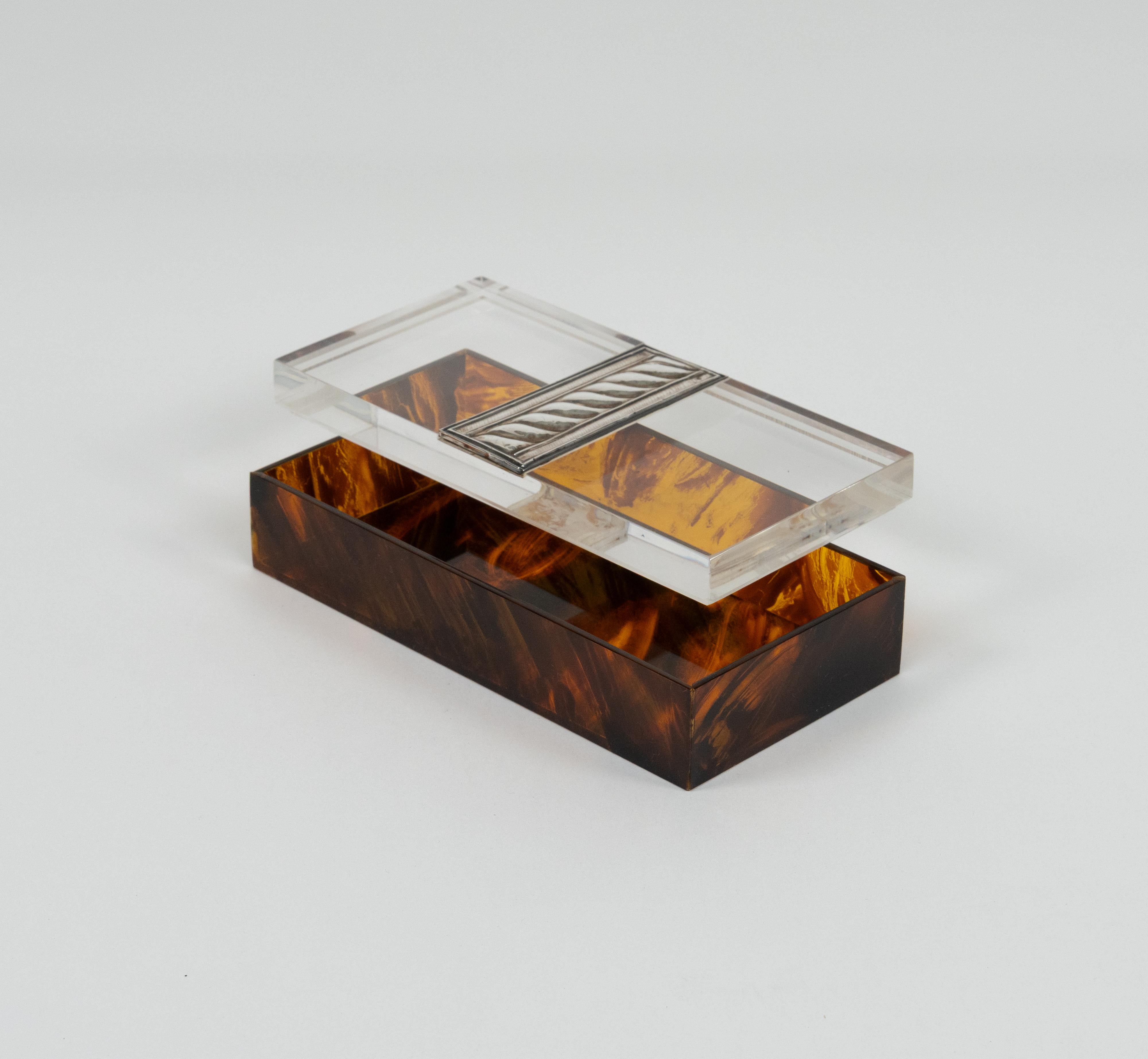 Box Tortoiseshell Effect Lucite and Silver Christian Dior Style, Italy, 1980s For Sale 2