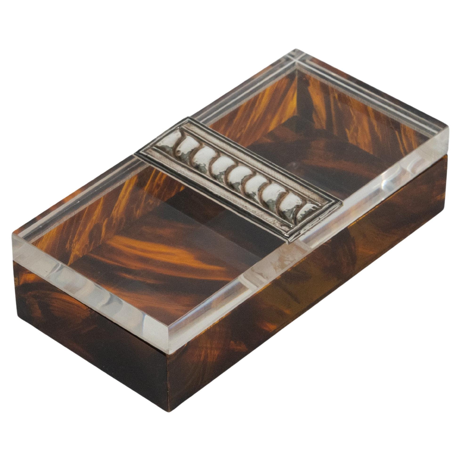 Box Tortoiseshell Effect Lucite and Silver Christian Dior Style, Italy, 1980s