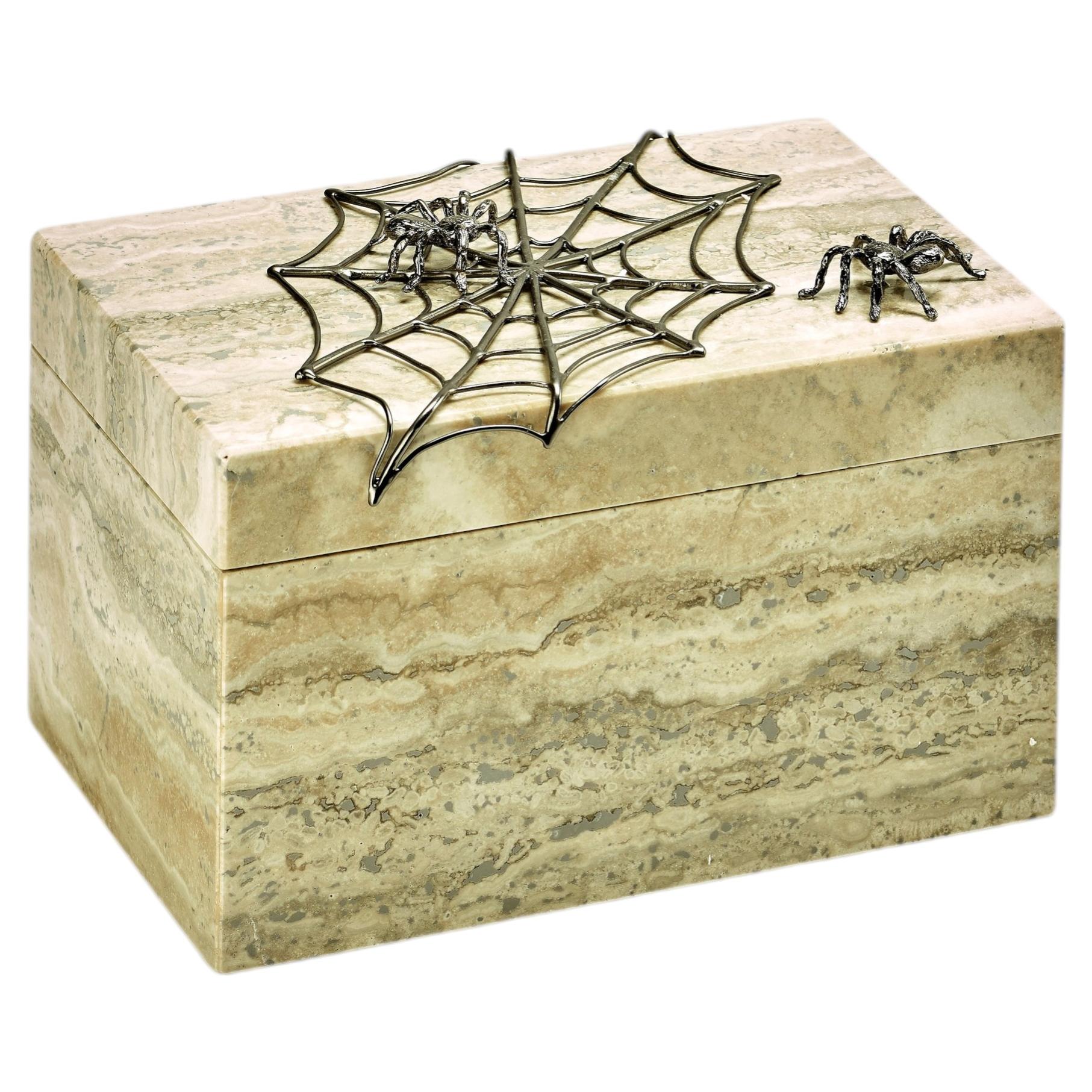 Italian Charlotte's Web Box in Travertino Grey Anne by Giansanti Home For Sale