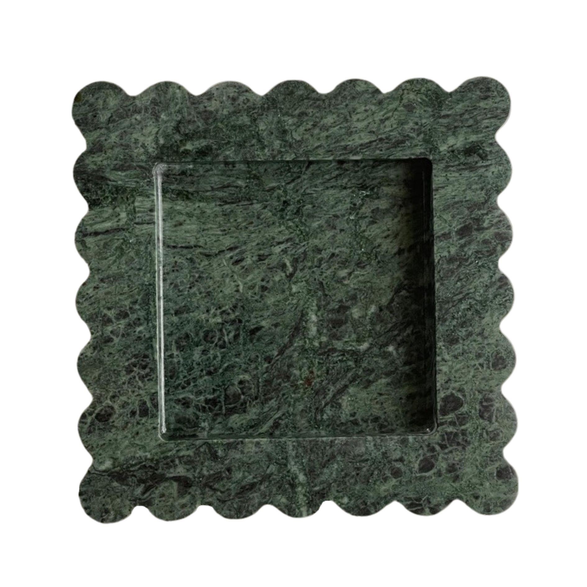 Box Tray: Chunky Scalloped Edge Square Tray in Emerald Marble by Anastasio Home
