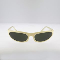 1990s Futuristic Cat-Eye Sunglasses in High-Polish Ivory Acetate